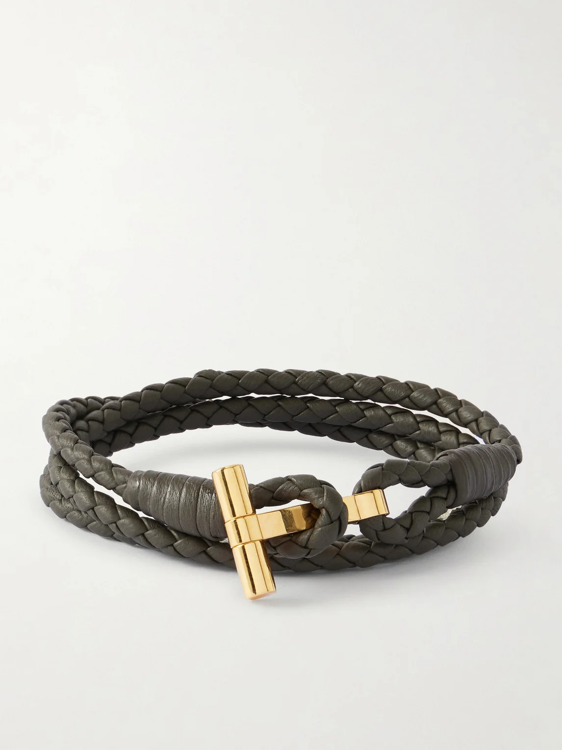 Woven Leather and Gold-Plated Wrap Bracelet - 1