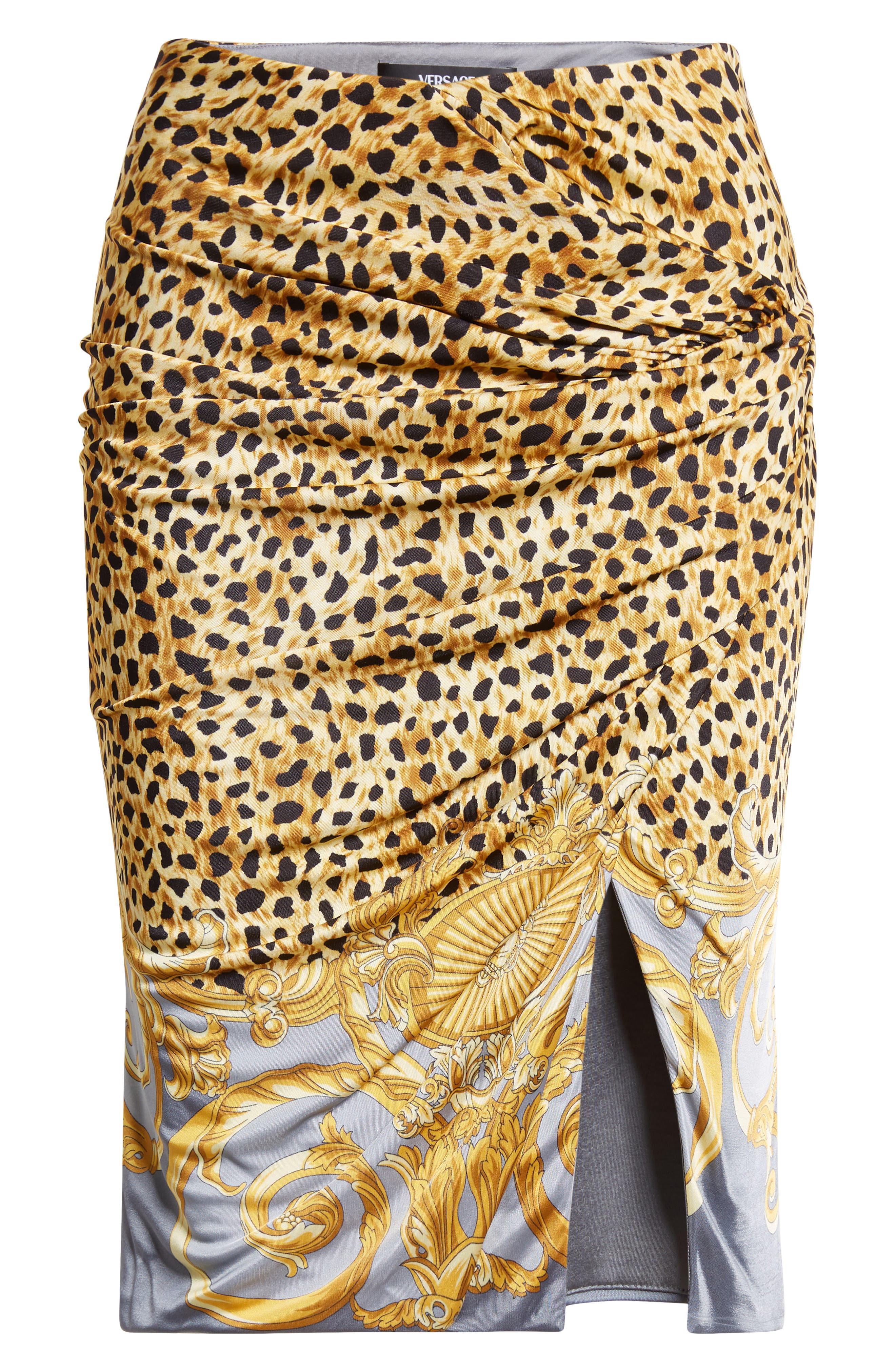 Versace Draped Cheetah Foulard Midi Skirt in Yellow/Light Elephant Grey at Nordstrom - 6
