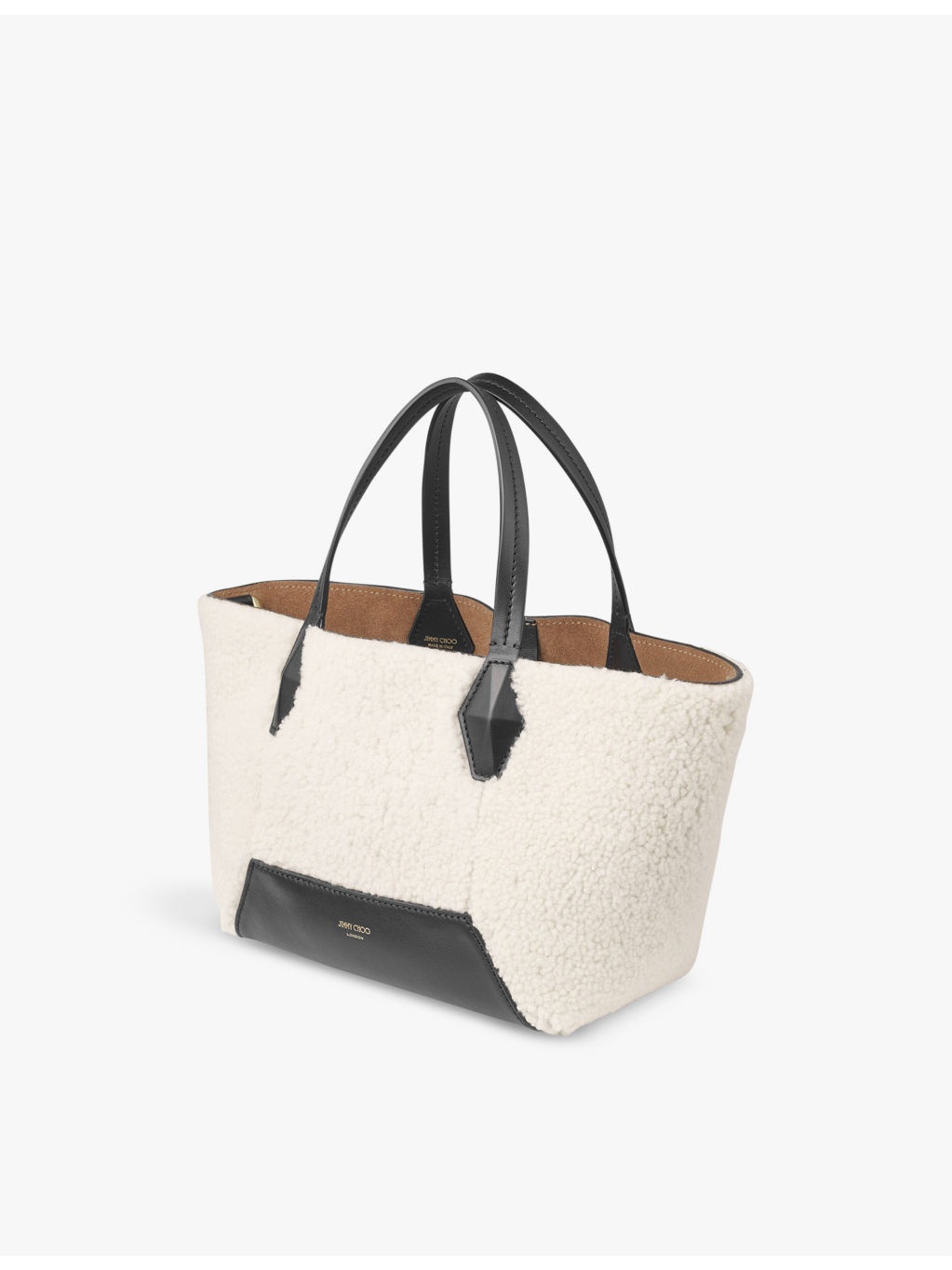 Diamond logo-embossed small shearling and leather tote bag - 6