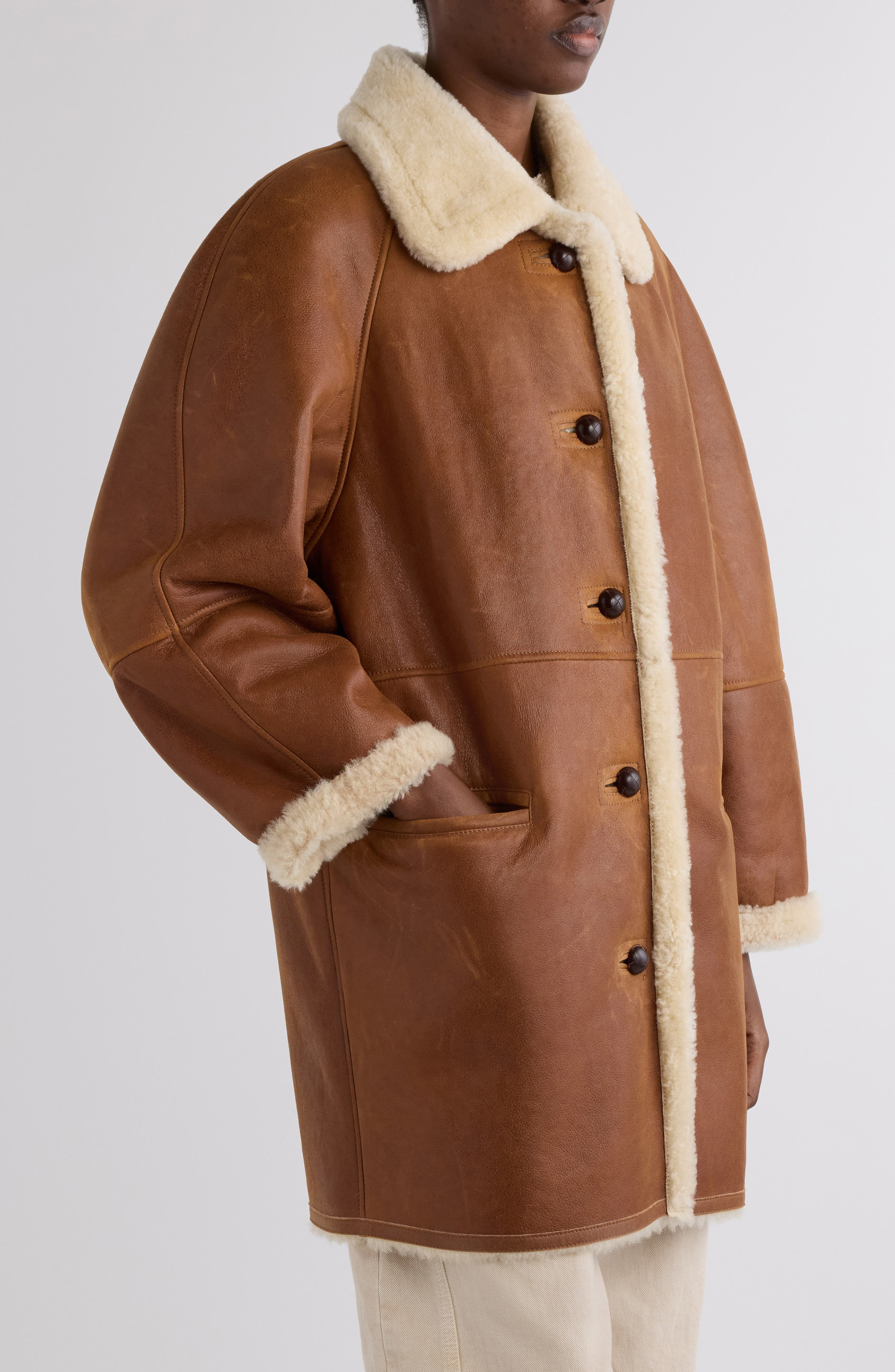 Isabel Marant Berthie Genuine Shearling Coat in Cognac at Nordstrom - 5