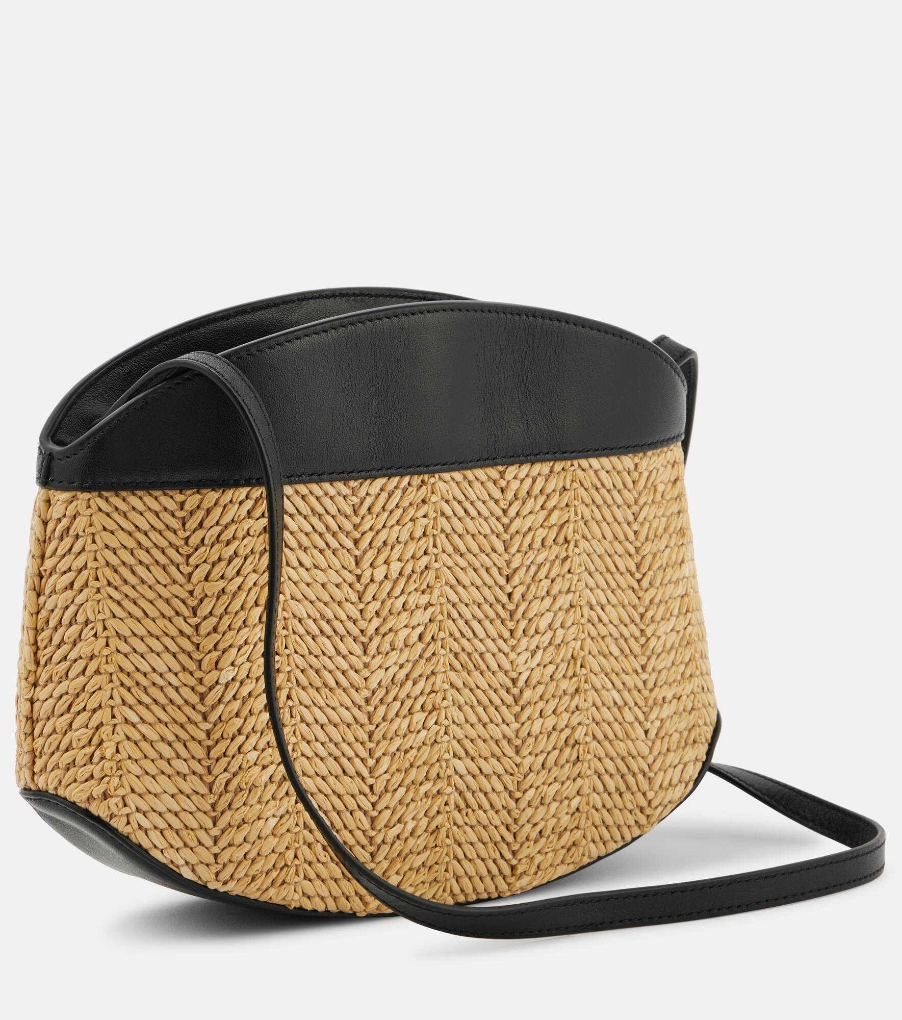 Tondo leather-trimmed raffia crossbody bag - 4