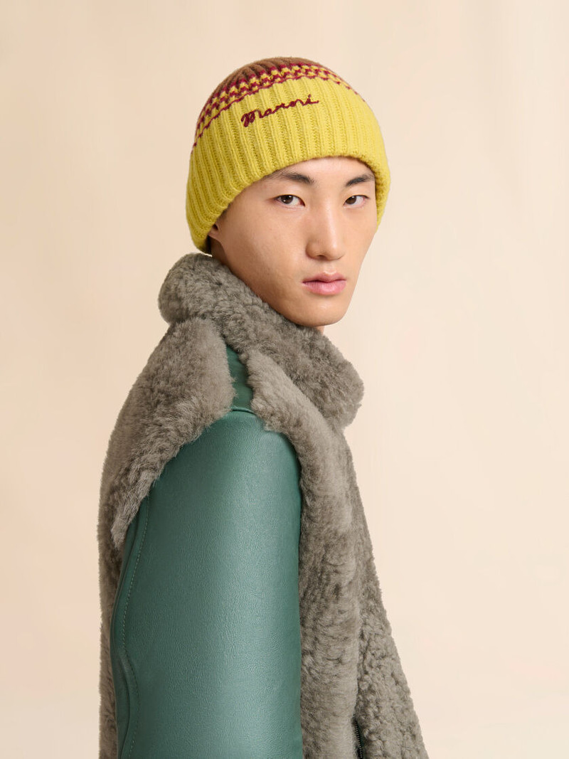 Marni BROWN WOOL-CASHMERE FISHERMAN'S RIB BEANIE outlook