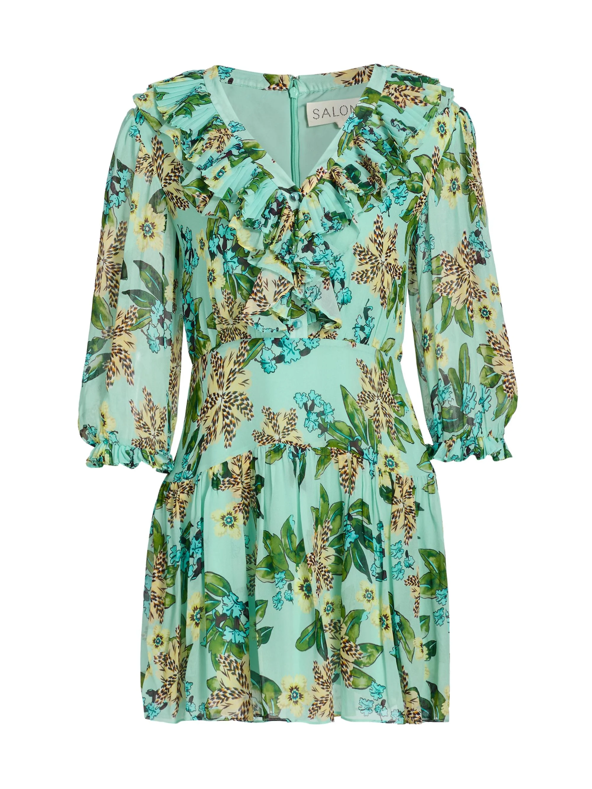 Women's Susie Floral Ruffled Georgette Minidress - Fiori Mint - 1