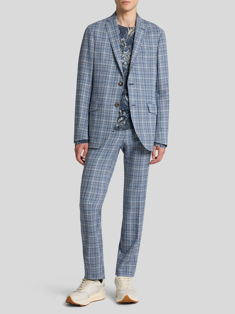 CHECK WOOL AND COTTON JERSEY BLAZER - 3