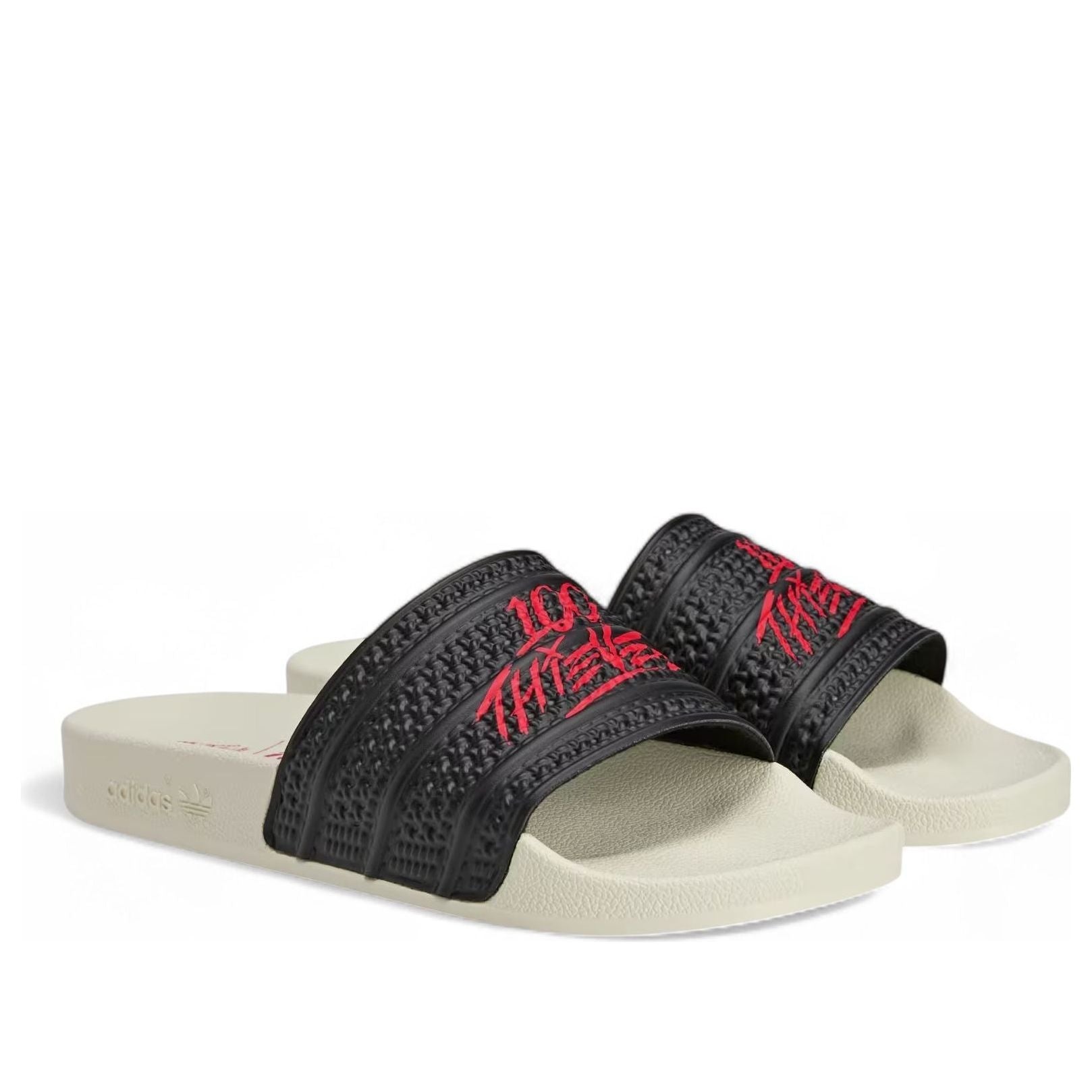 adidas x 100 Thieves Adilette Slides 'Black Red' JR9152 - 3