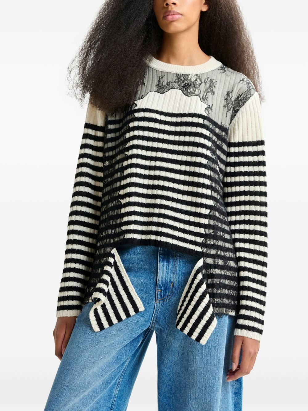 Insane lace-insert striped sweater - 3