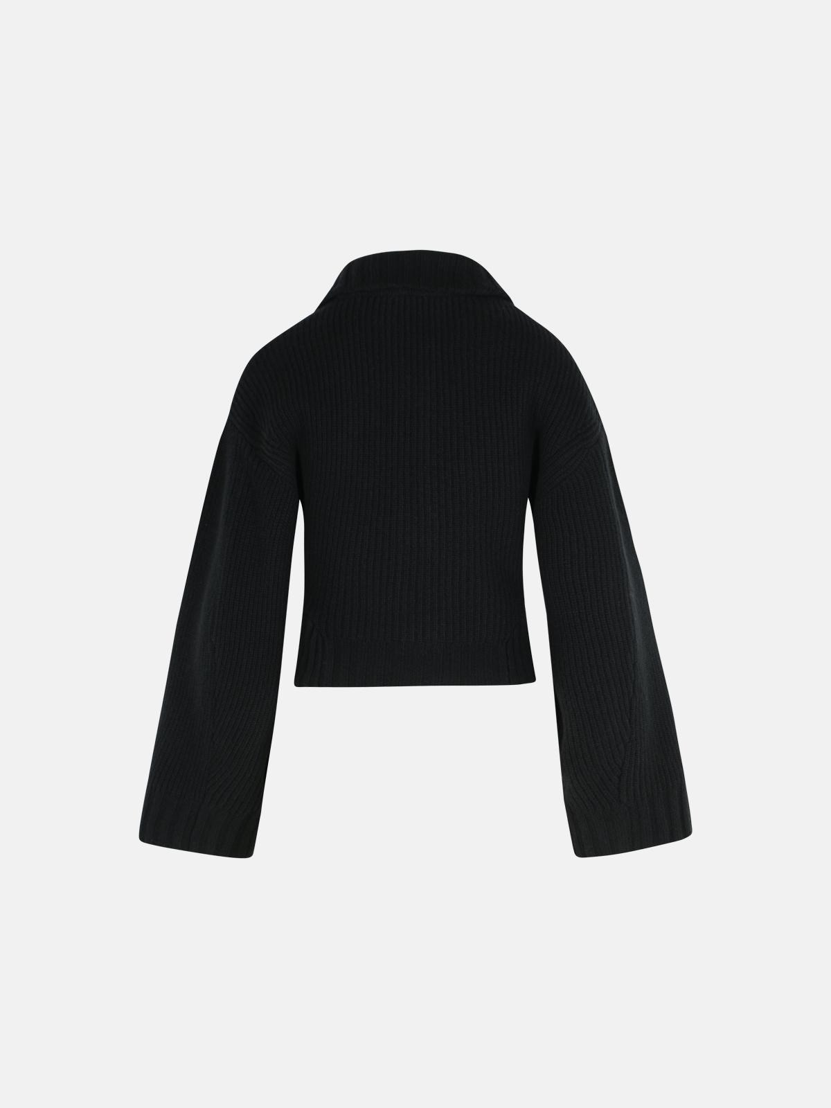 BLACK WOOL AND CASHMERE SWEATER - 3