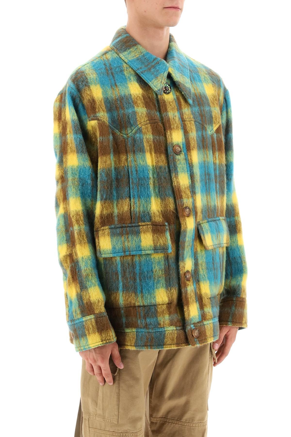 Brushed Yarn Overshirt With Check Motif - 4