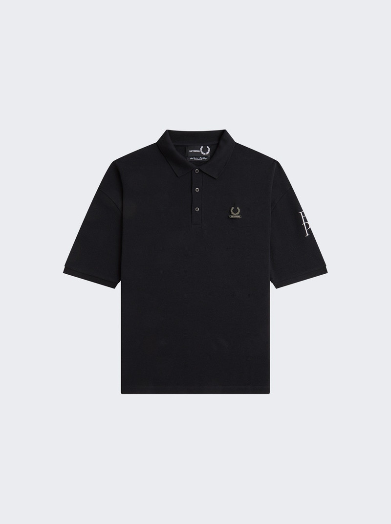 Printed Oversized Polo Shirt Black - 1
