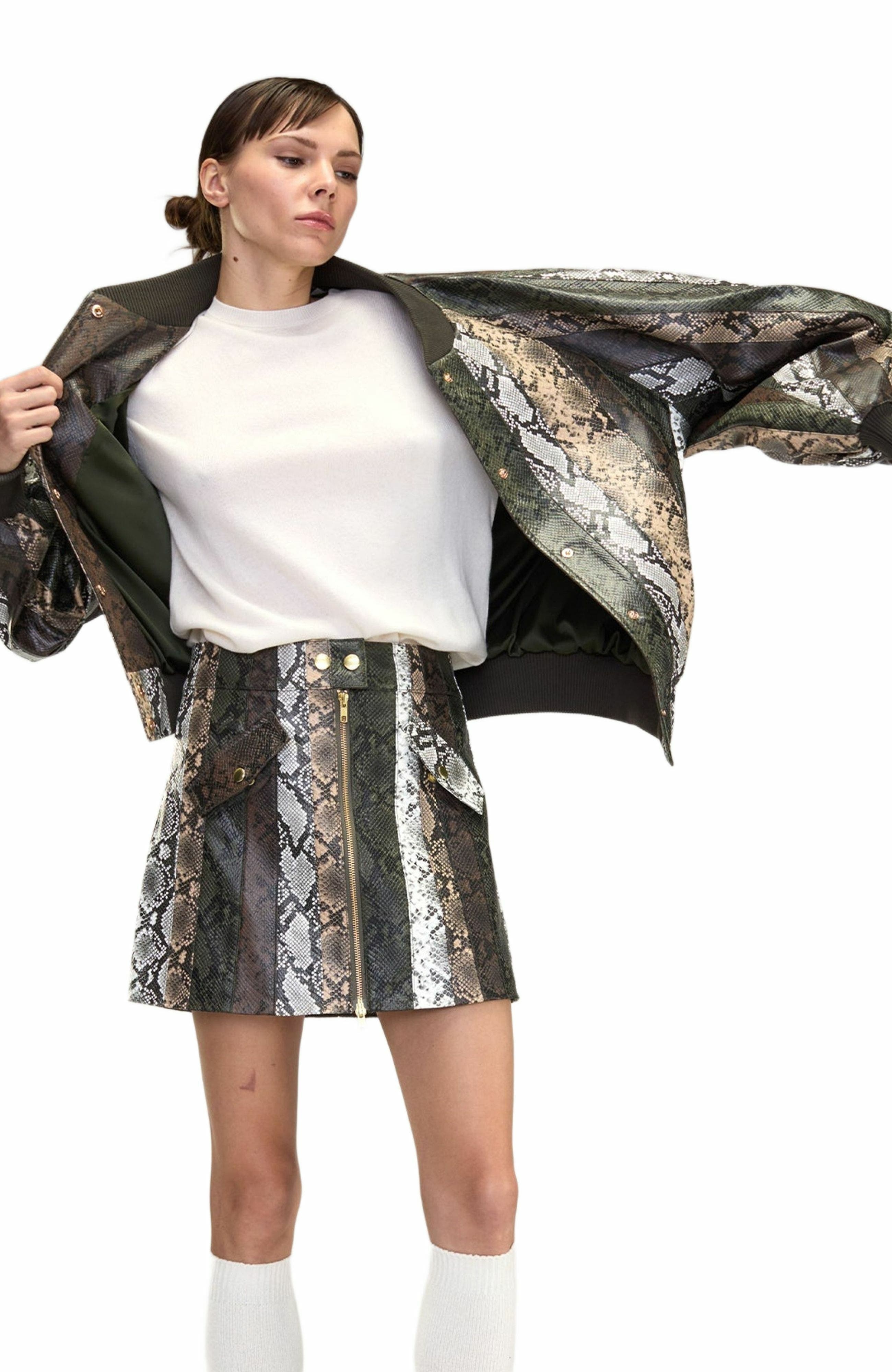 Cynthia Rowley Snake-Embossed Vegan Leather Bomber Jacket in Multi at Nordstrom - 7