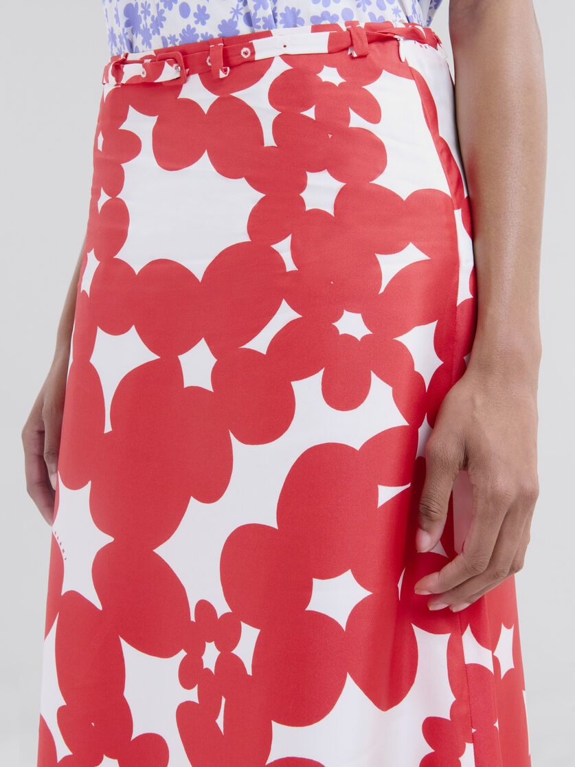 RED AND WHITE DILLIES PRINT SILK SKIRT - 4