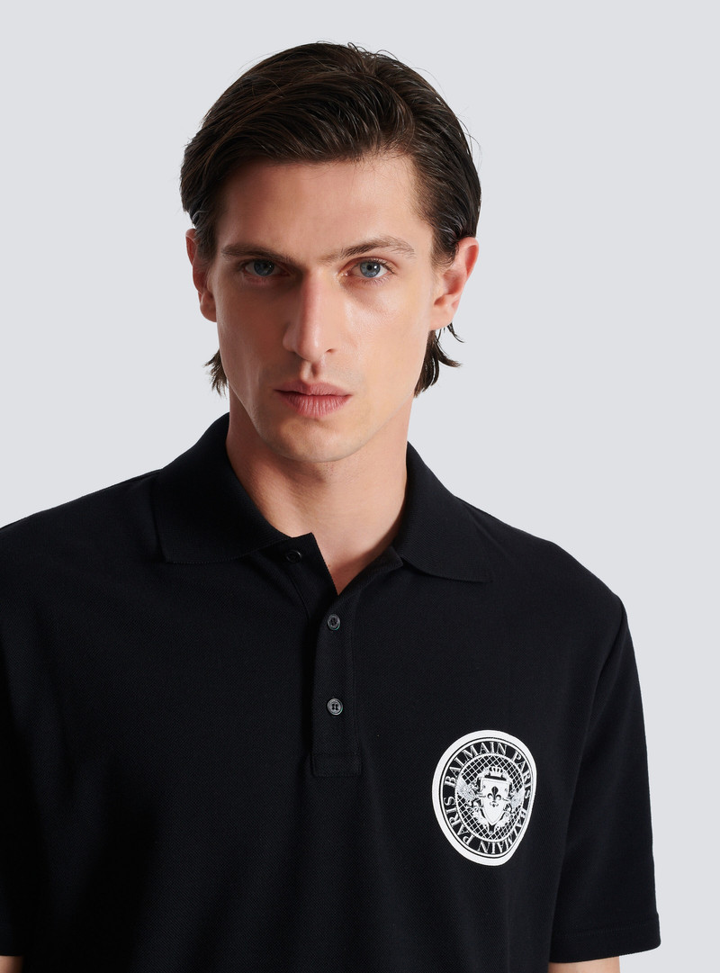 Cotton polo shirt with "Coin" print 7