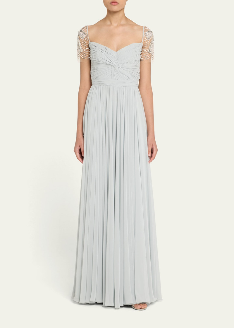 REEM ACRA Pleated Chiffon Embellished Gown outlook