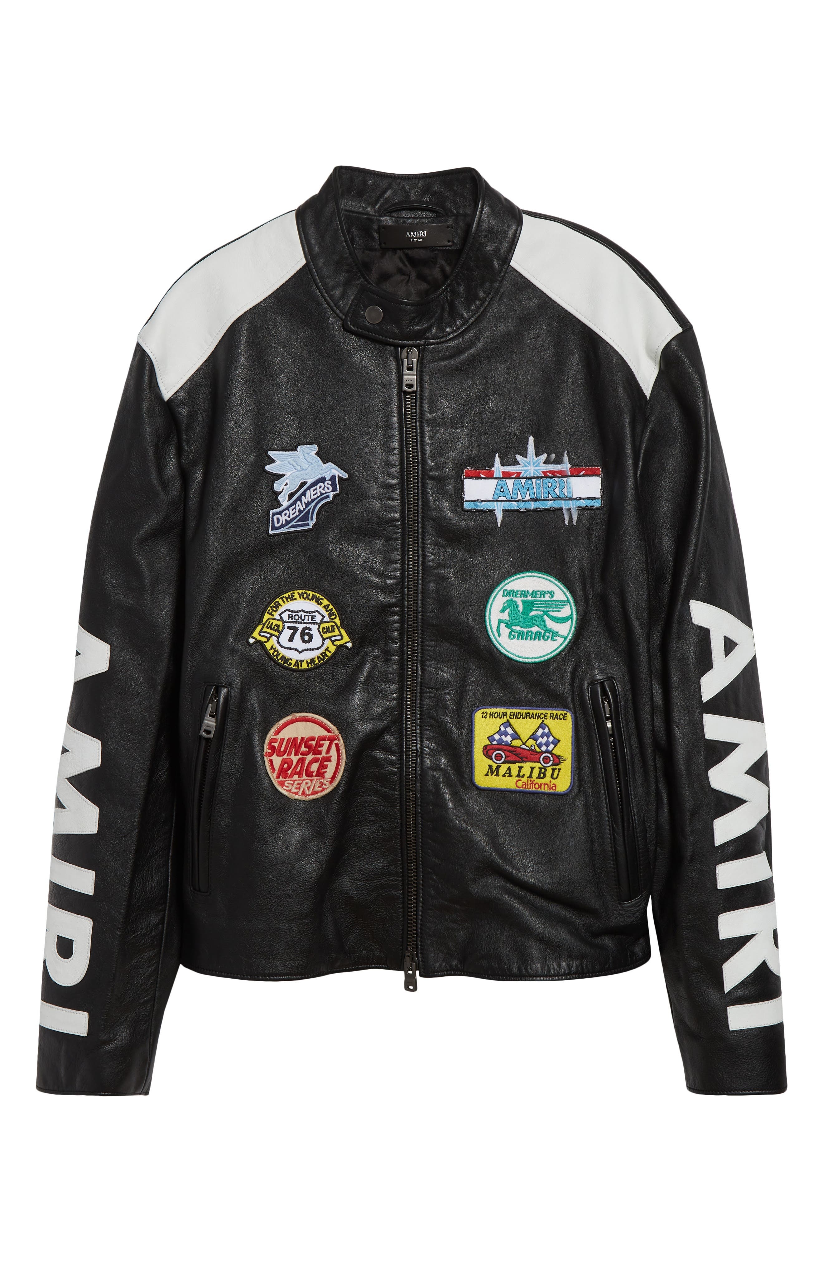 AMIRI Patches Leather Racer Jacket in Black at Nordstrom - 7