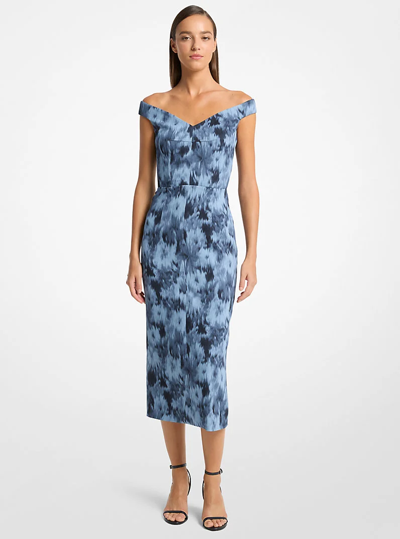 Floral Chiné Stretch Cady Sheath Dress - 1