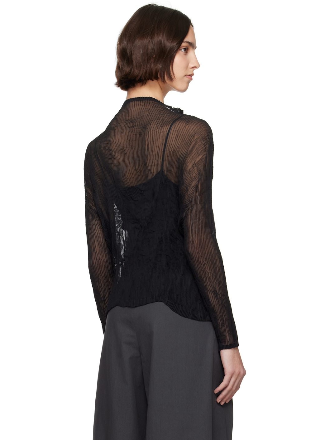 Black Chiffon Twist BK/WT-56 Blouse - 3