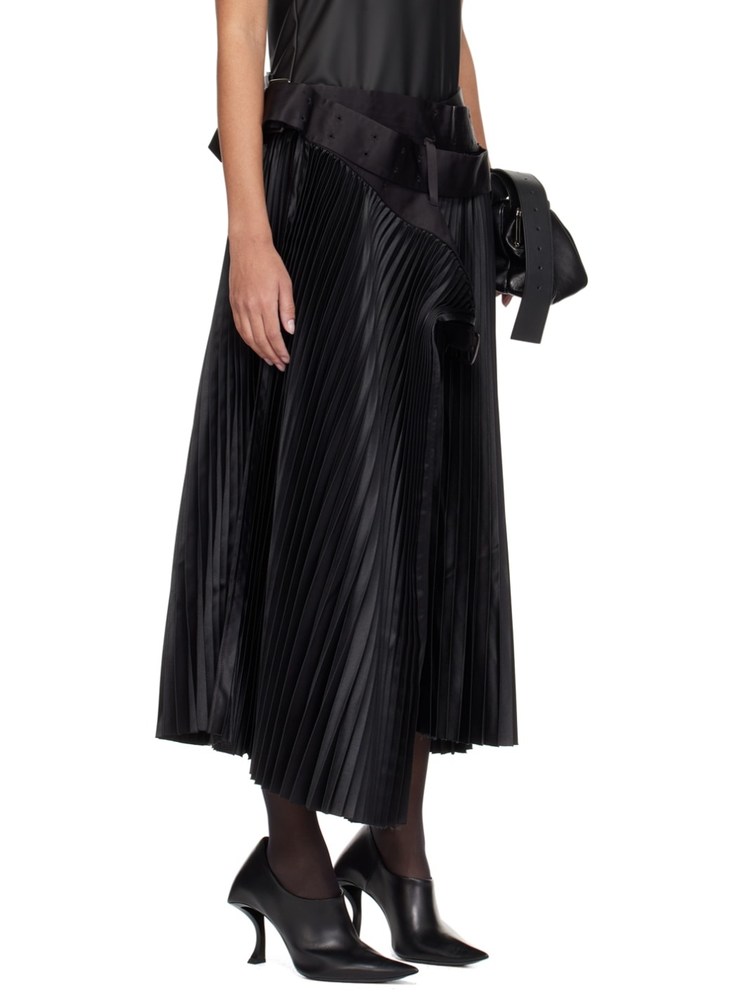 Black Belted Midi Skirt - 2