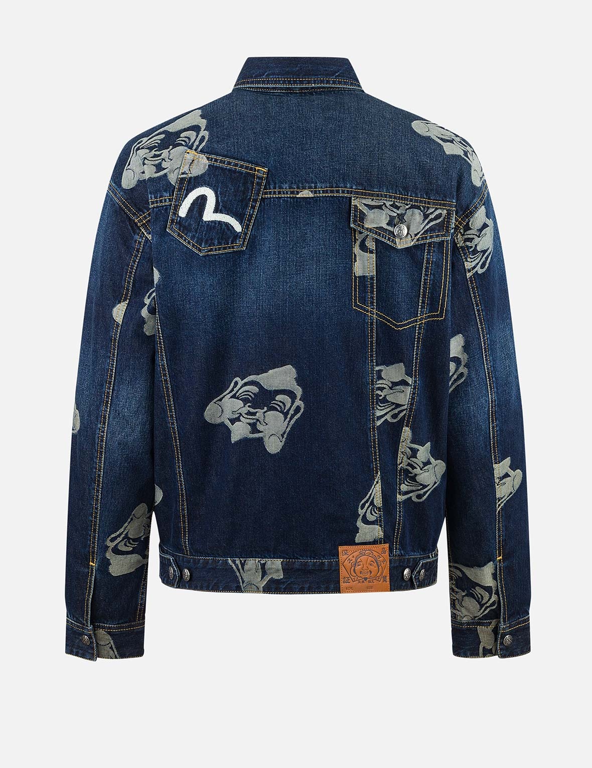 Allover Godhead Jacquard and Seagull Embroidery Loose Fit Deconstructive Denim Jacket - 2