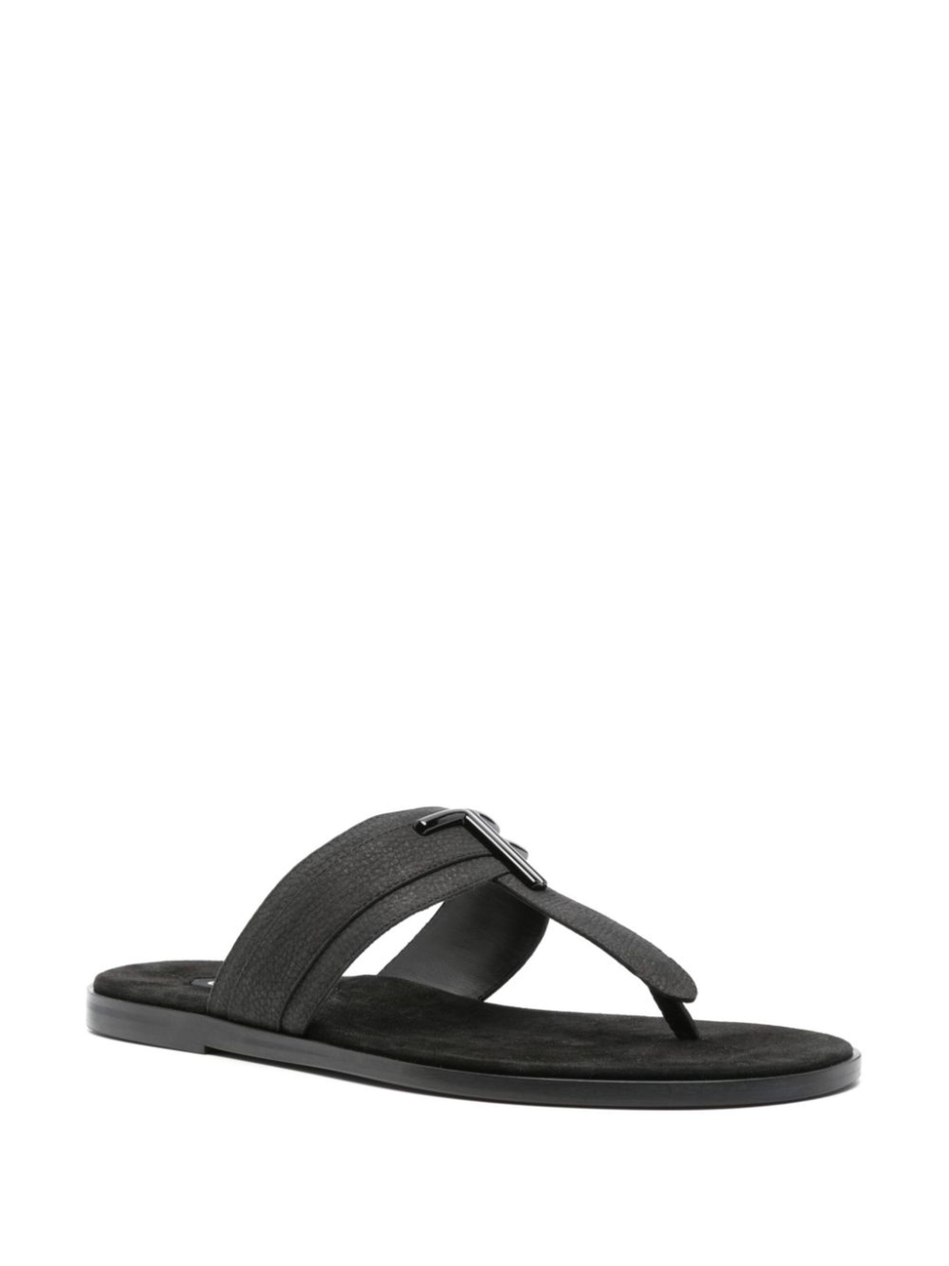 Black Logo Plaque Leather Flip Flops - 2