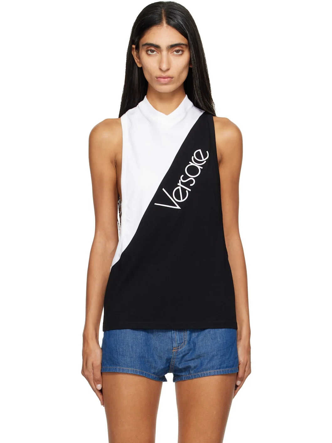 White & Black Embroidered-Logo Cotton-Jersey Tank Top - 1