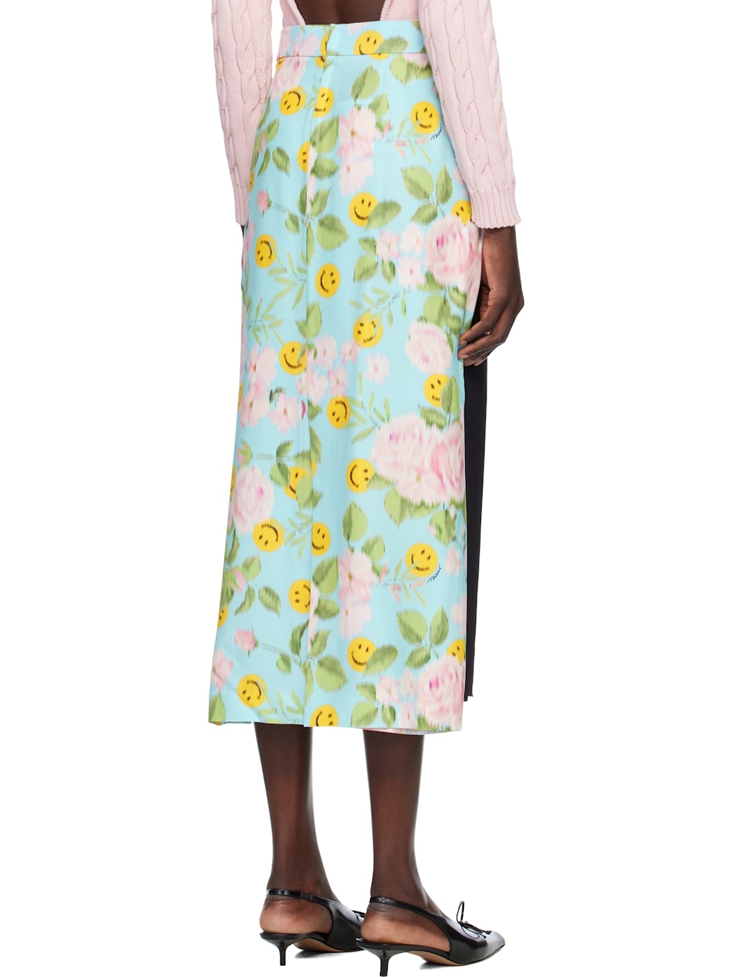 Blue & Black Crêpe & Satin Midi Skirt - 3