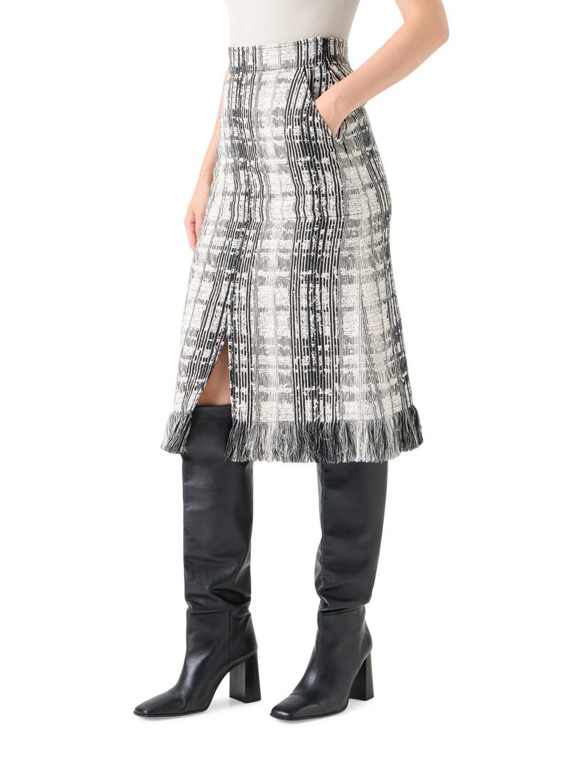 Women's Stripe Raw Cotton Tweed Midi-Skirt - Black Ivory 3