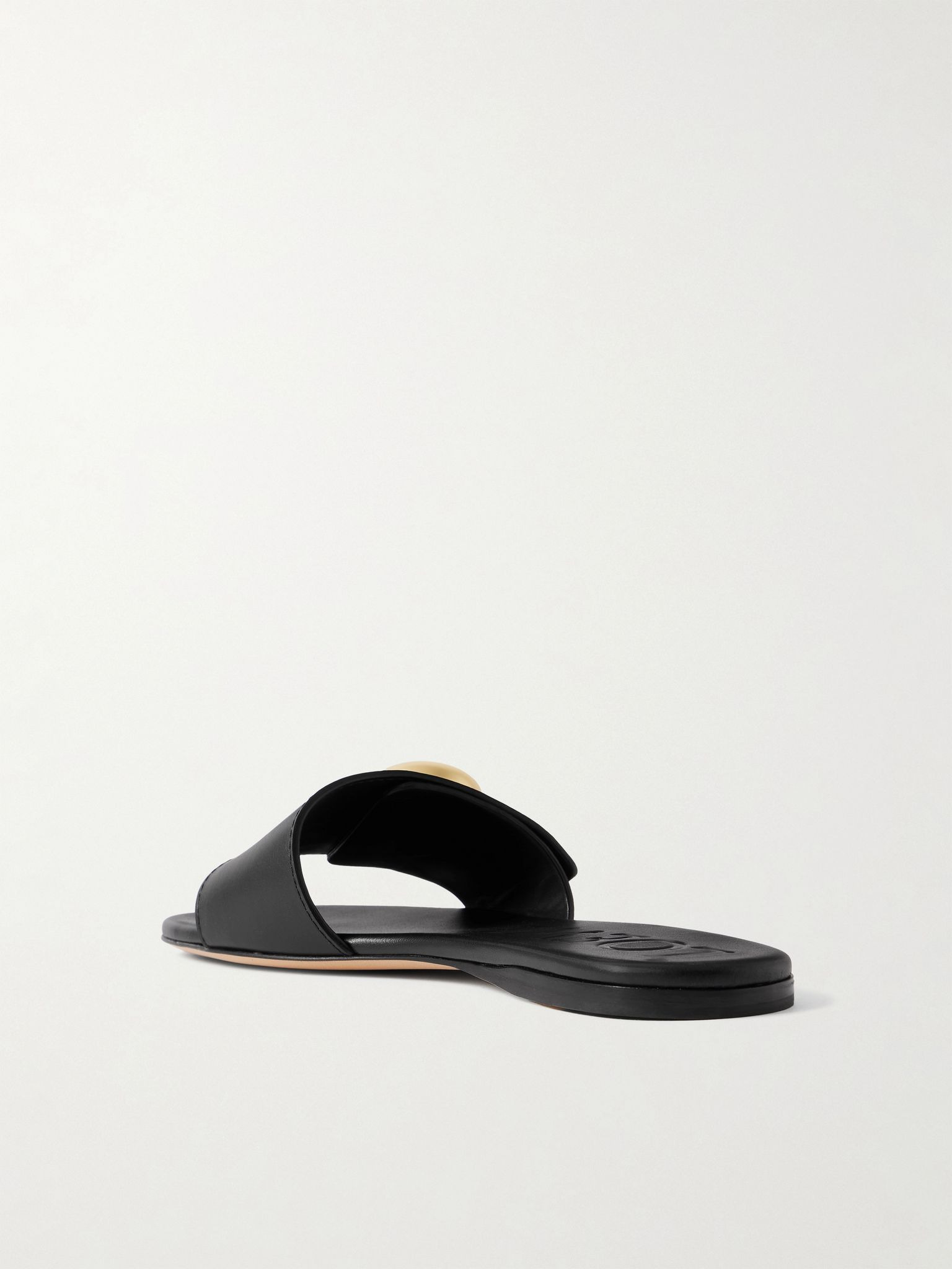 Pebble embellished leather slides Black - 3