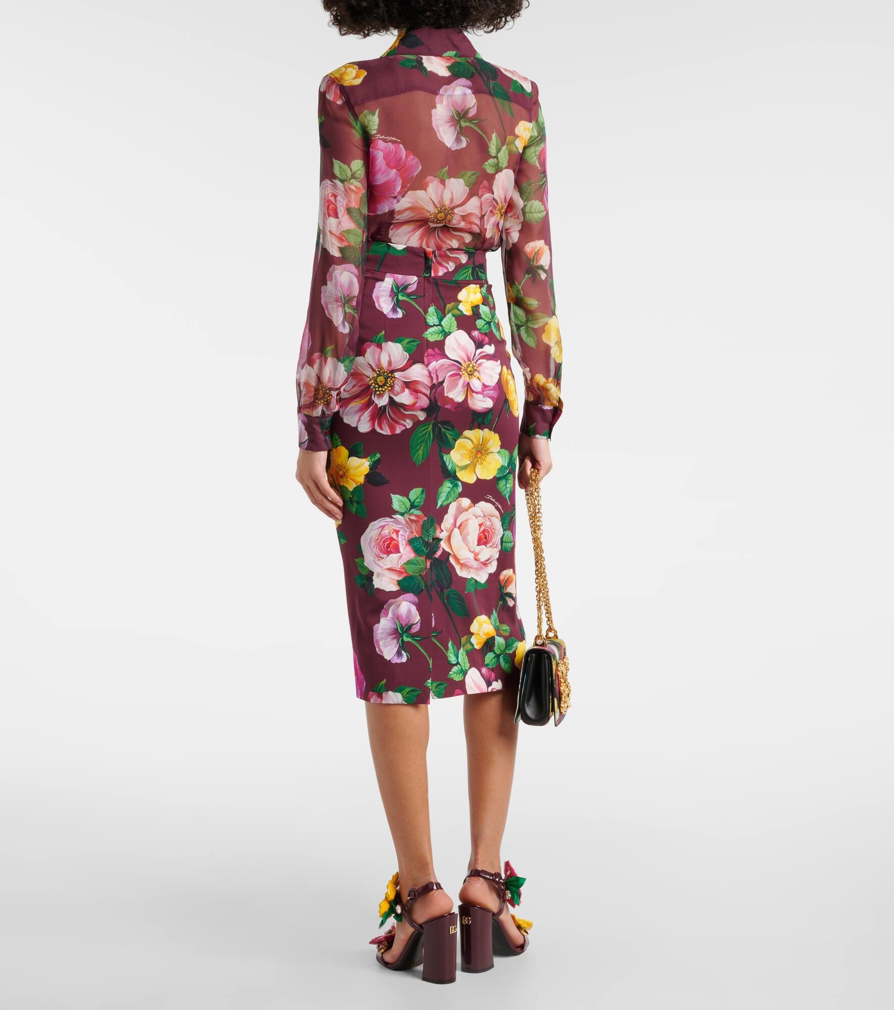 Floral silk-blend charmeuse midi skirt - 3