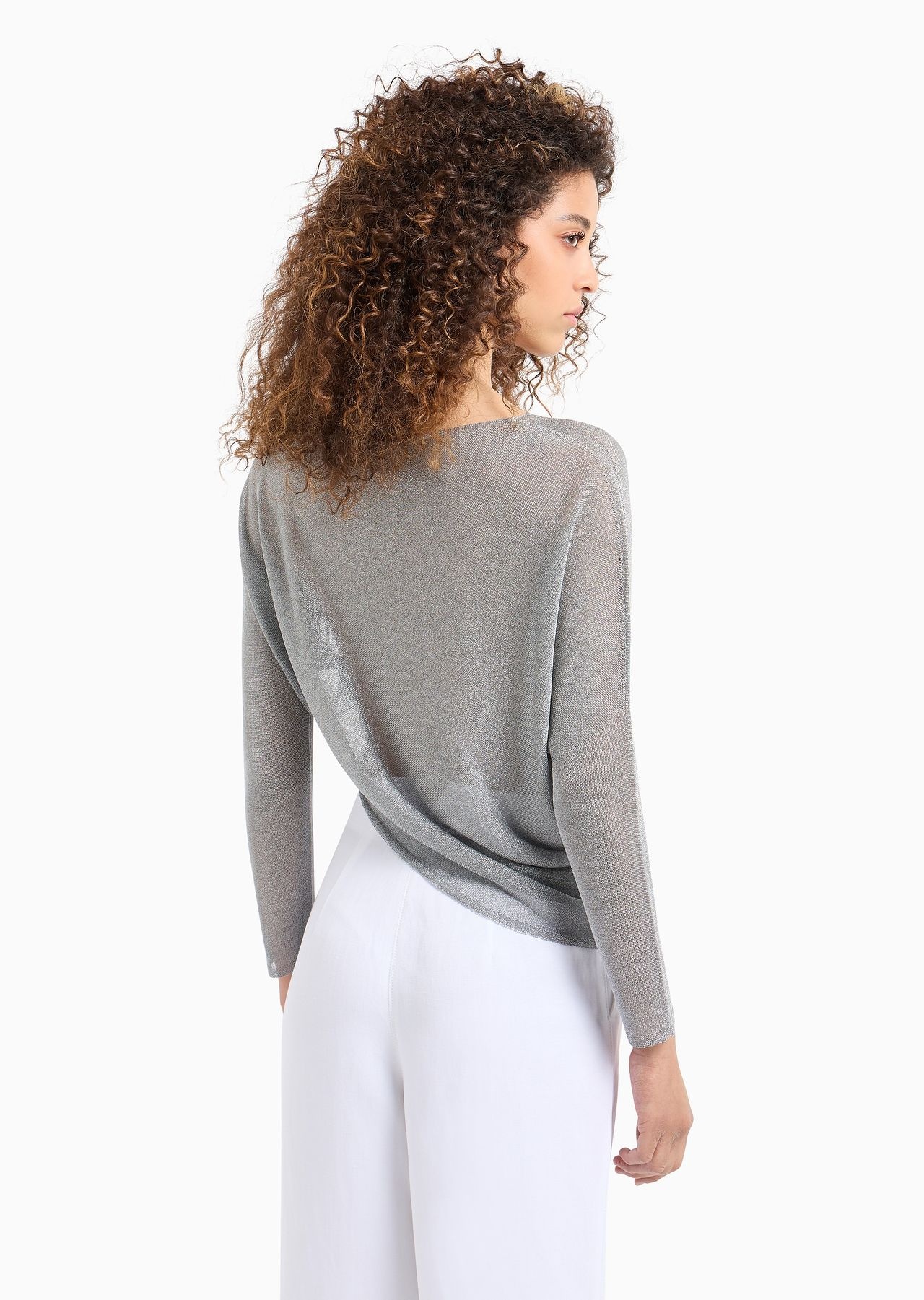 Seamless jumper in laminated mesh with asymmetric hem - 3