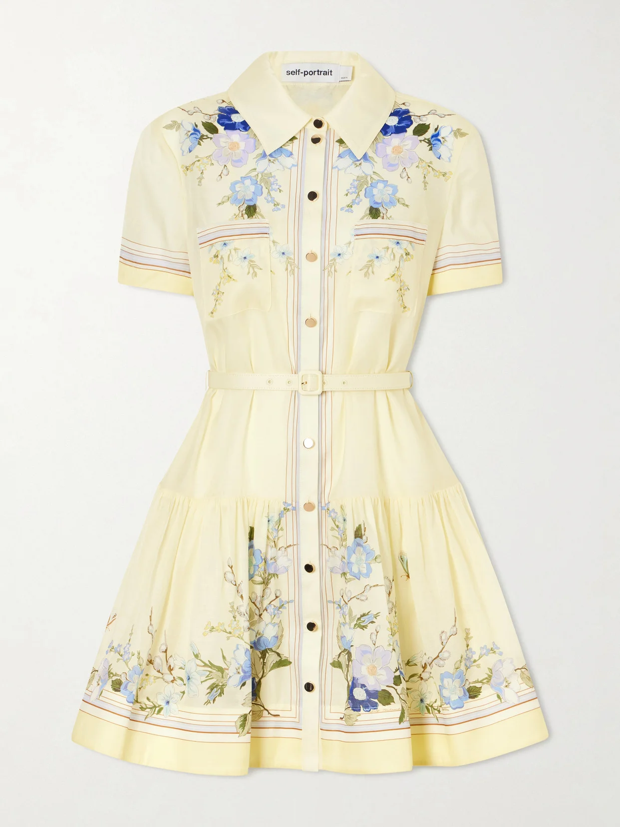 Belted Floral-print Organza Mini Shirt Dress - 1