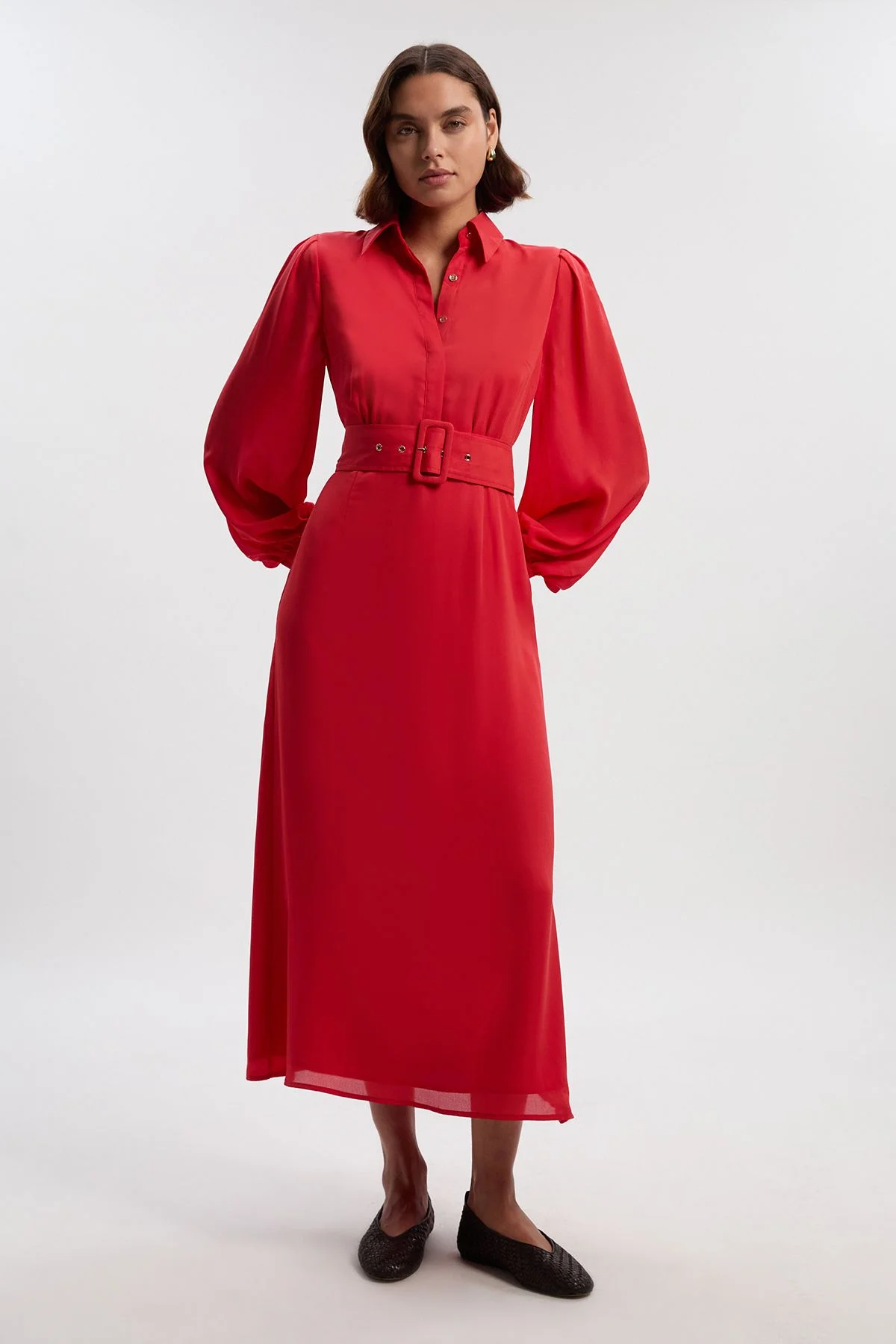 Petite Georgette Belted Woven Shirt Dress - 1