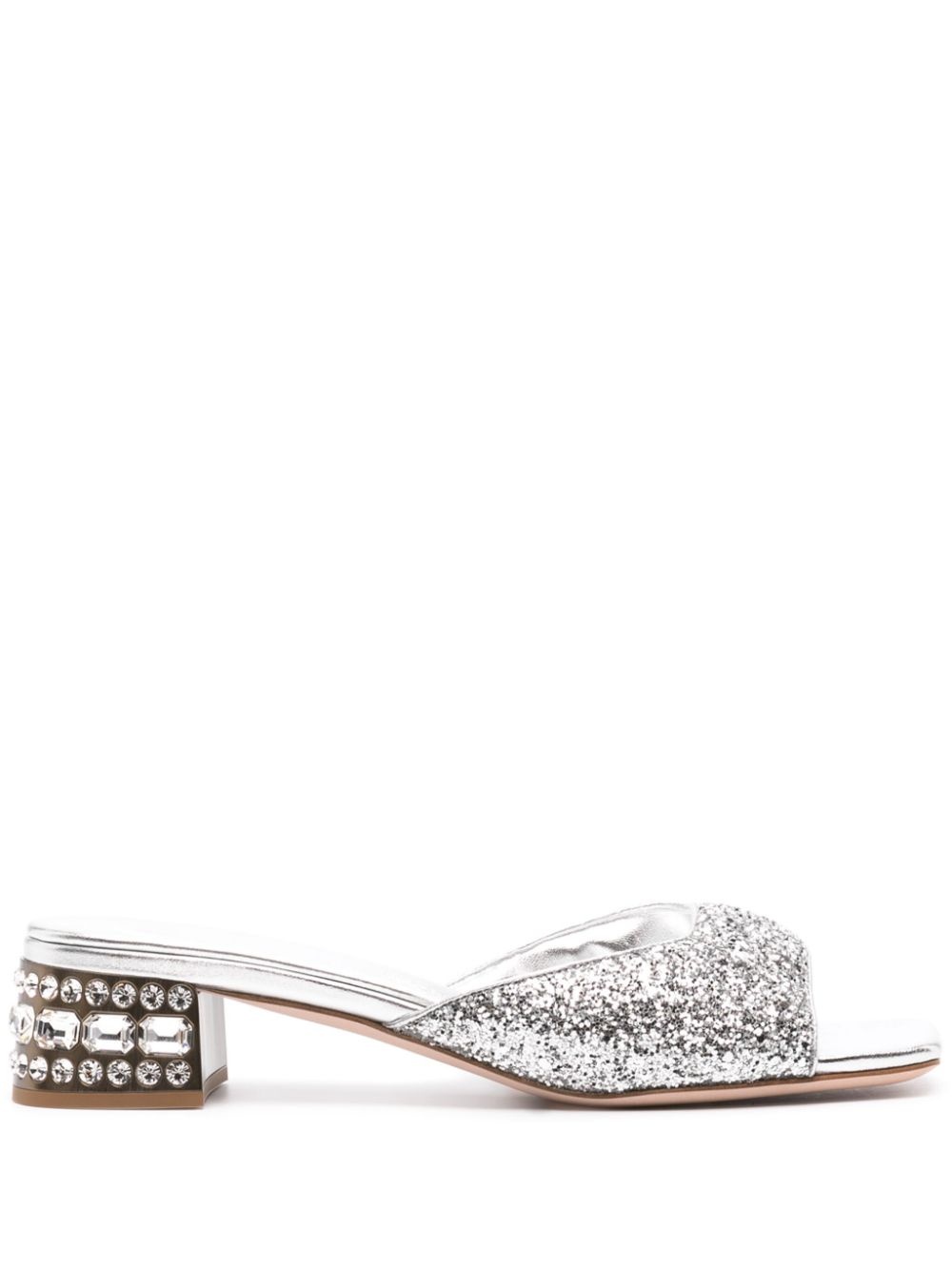 crystal-embellished glitter mules - 1
