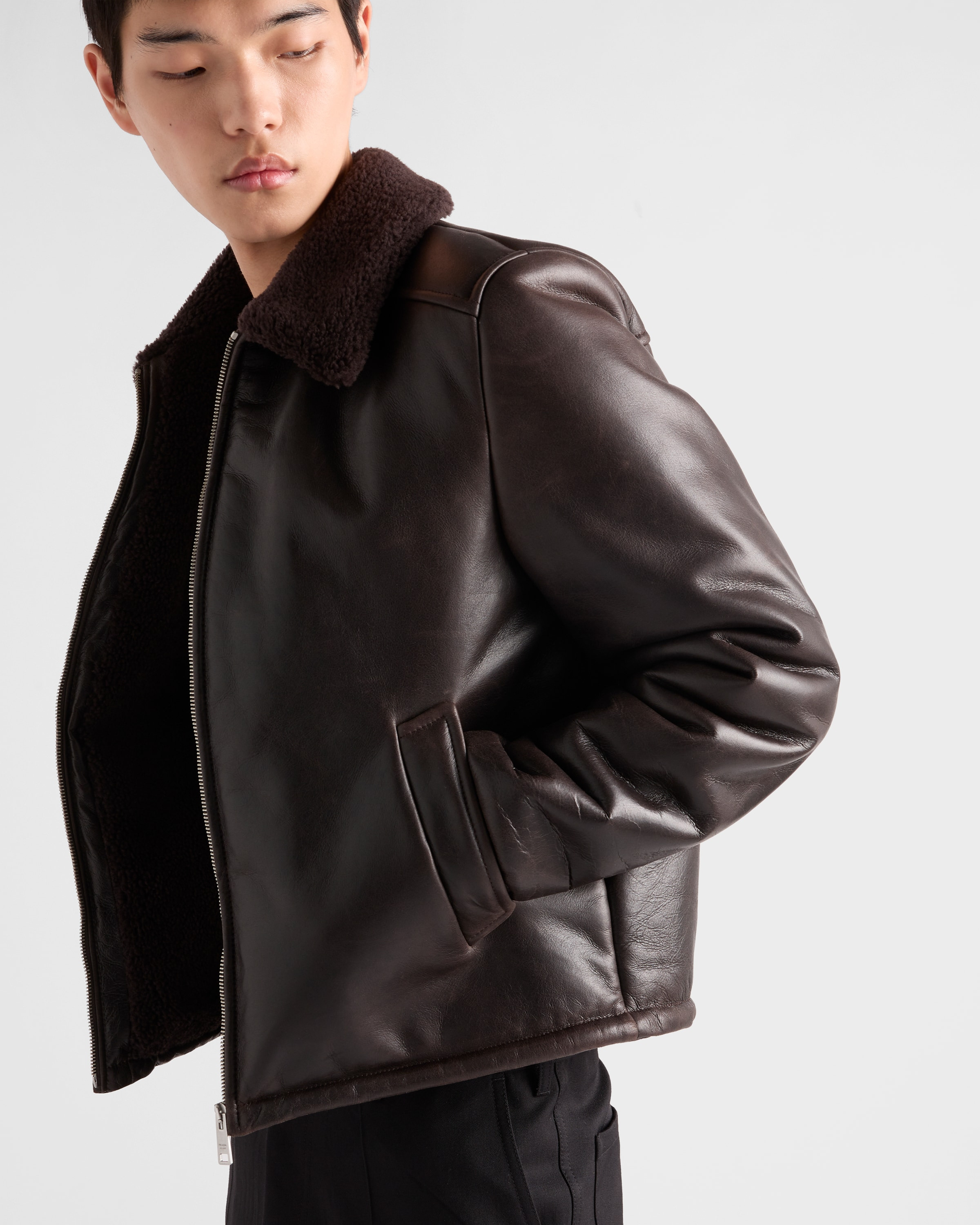 Leather and shearling jacket - 3