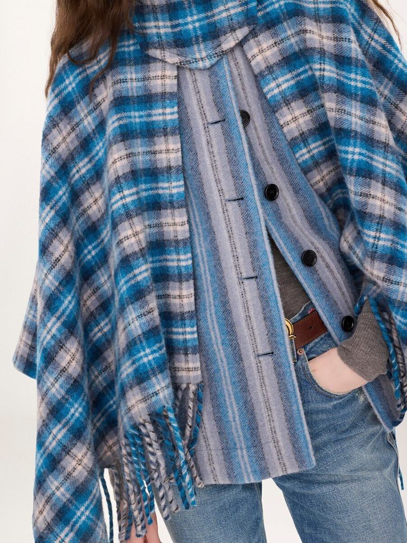 HIGH-NECK SHORT CAPE COAT IN CHECK WOOL & ALPACA 5