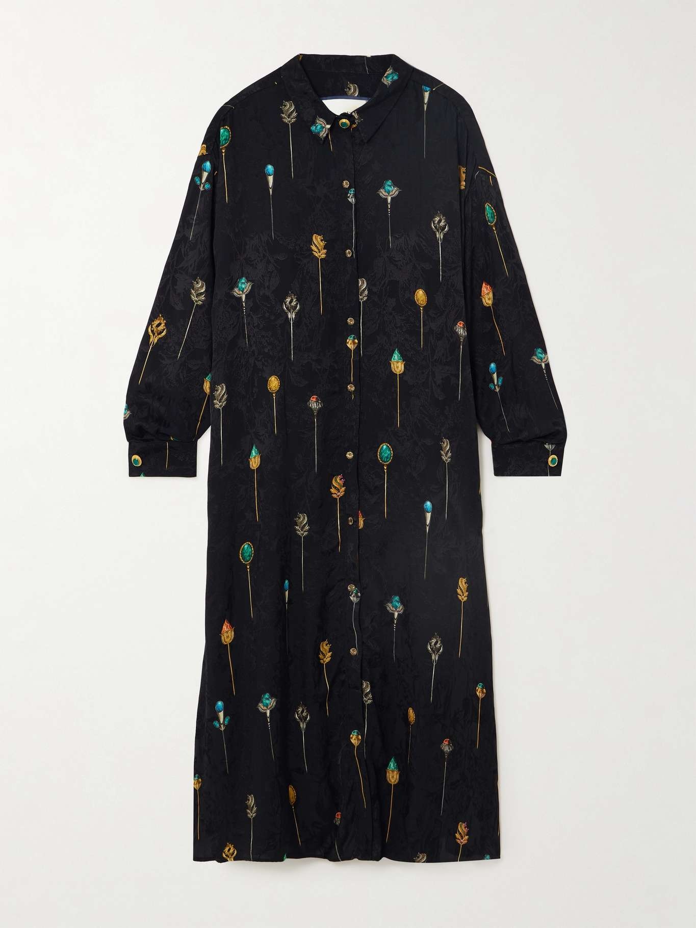 + NET SUSTAIN Frida embellished printed jacquard maxi shirt dress - 1