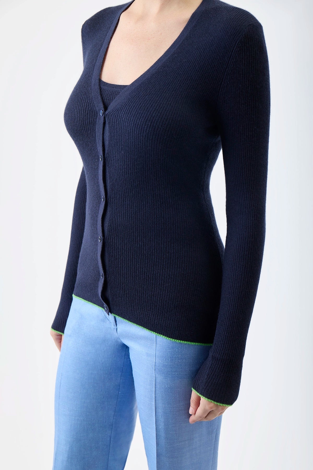 Addison Knit Cardigan in Navy Cashmere Silk - 5