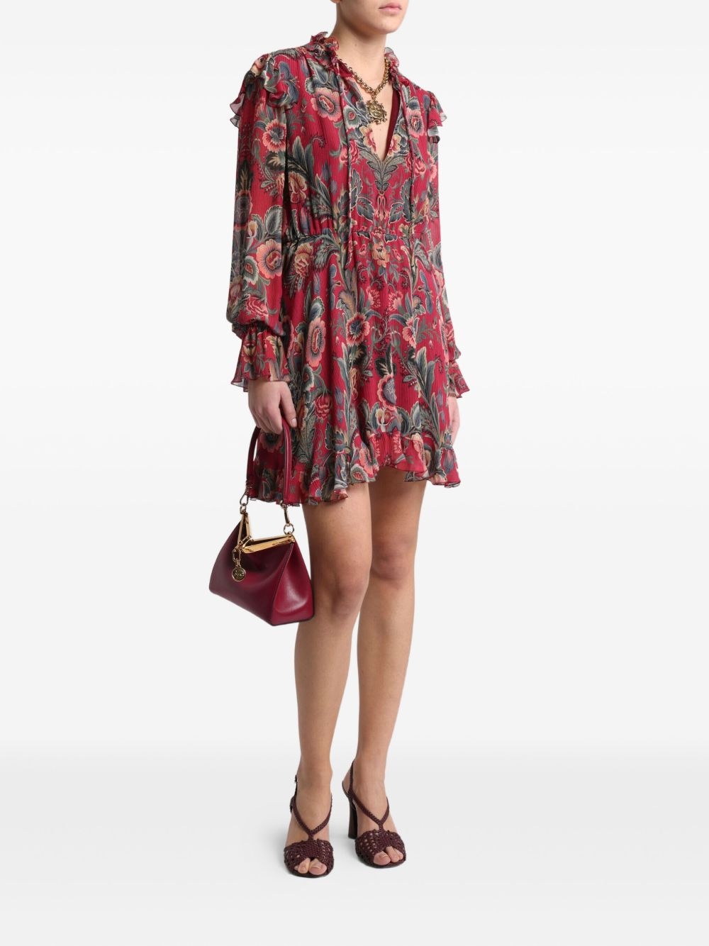 ruffled floral print mini dress - 2