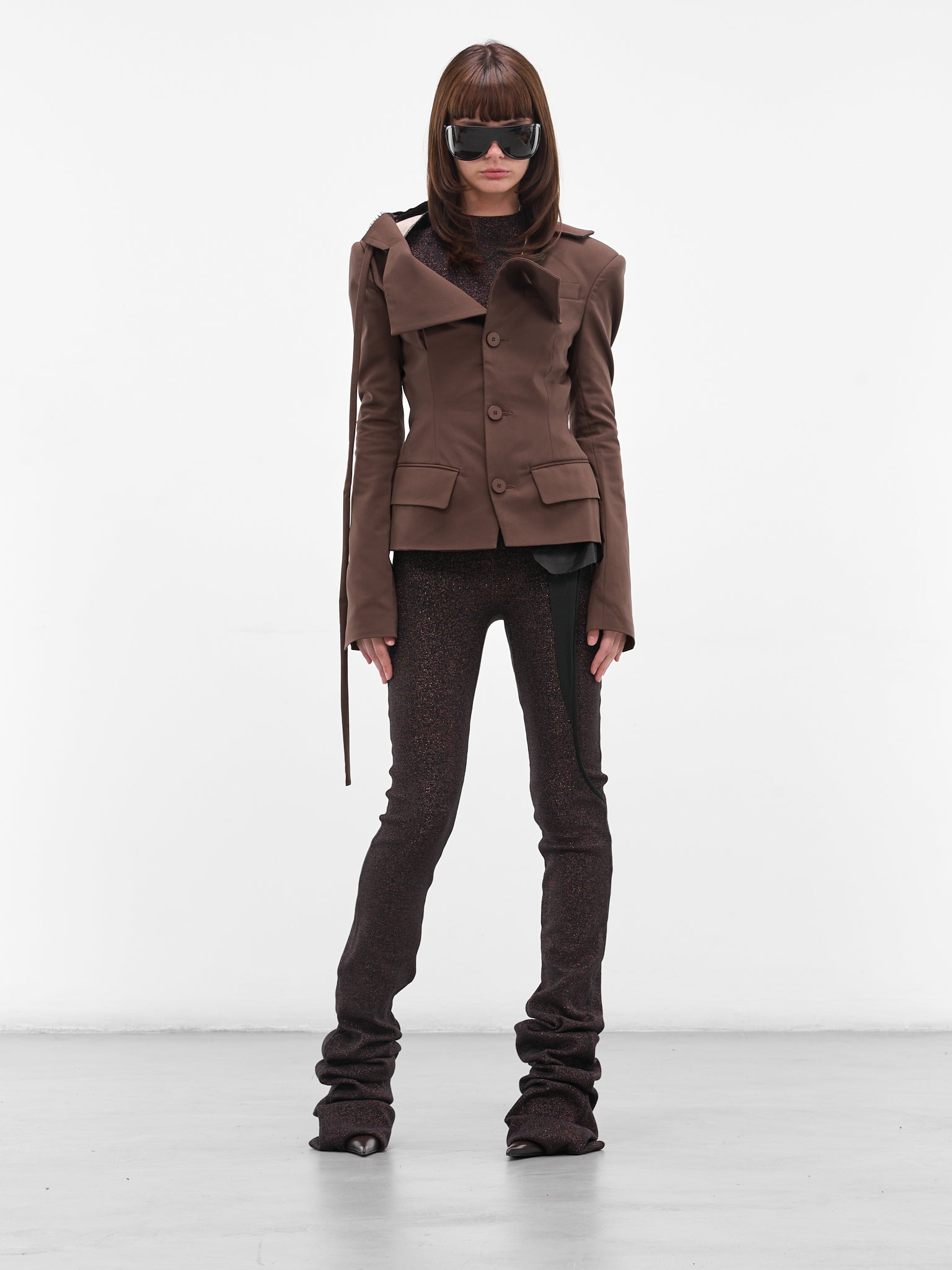 Brown Deconstructed Off-Shoulder Blazer - 6