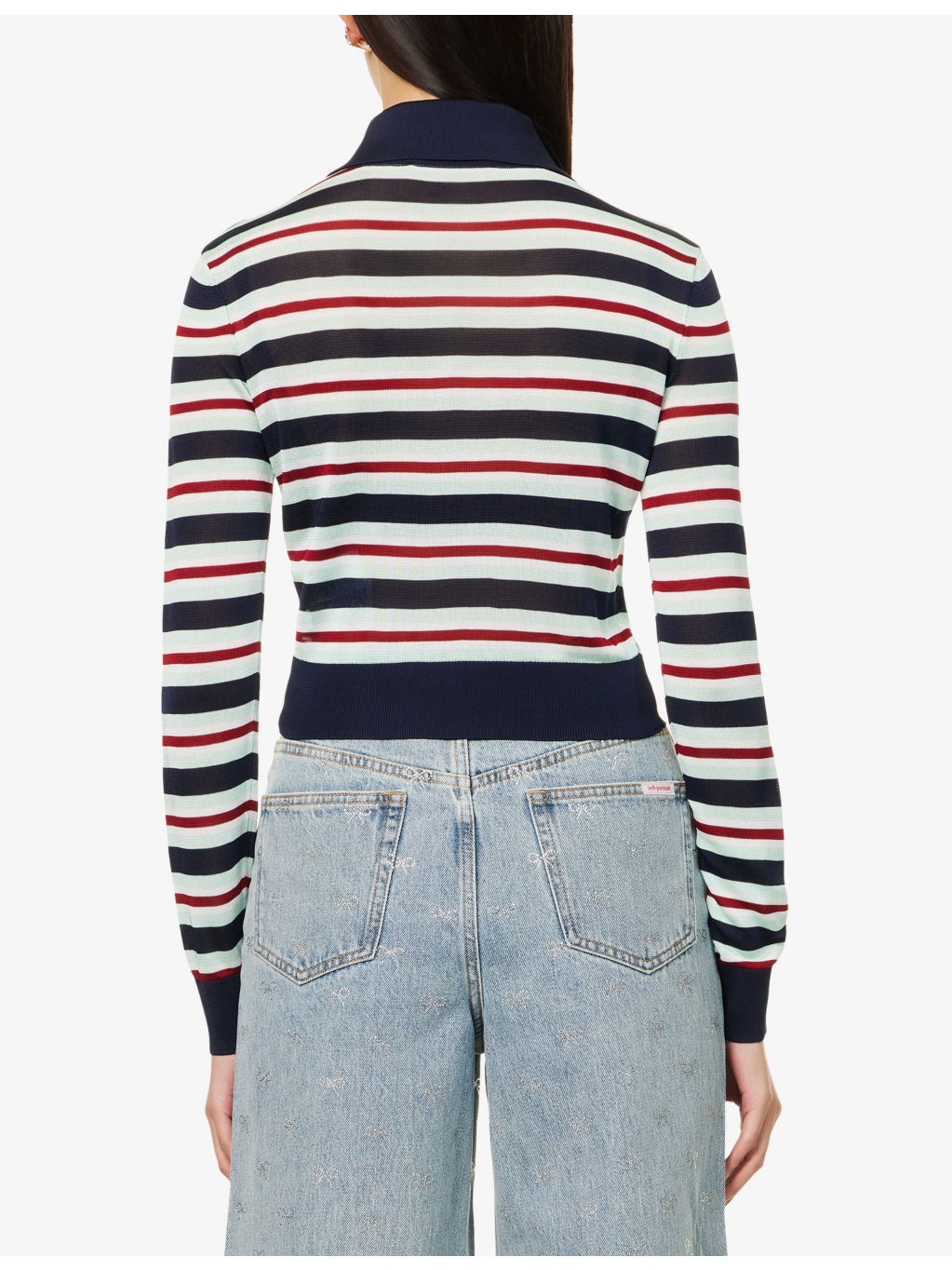 Striped Embellished Knitted Top - 4