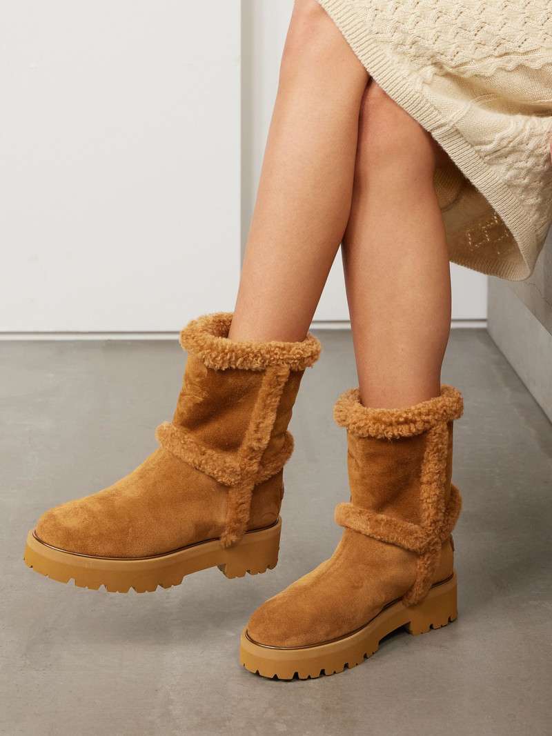 AQUAZZURA Teddi shearling-trimmed suede ankle boots Tan outlook