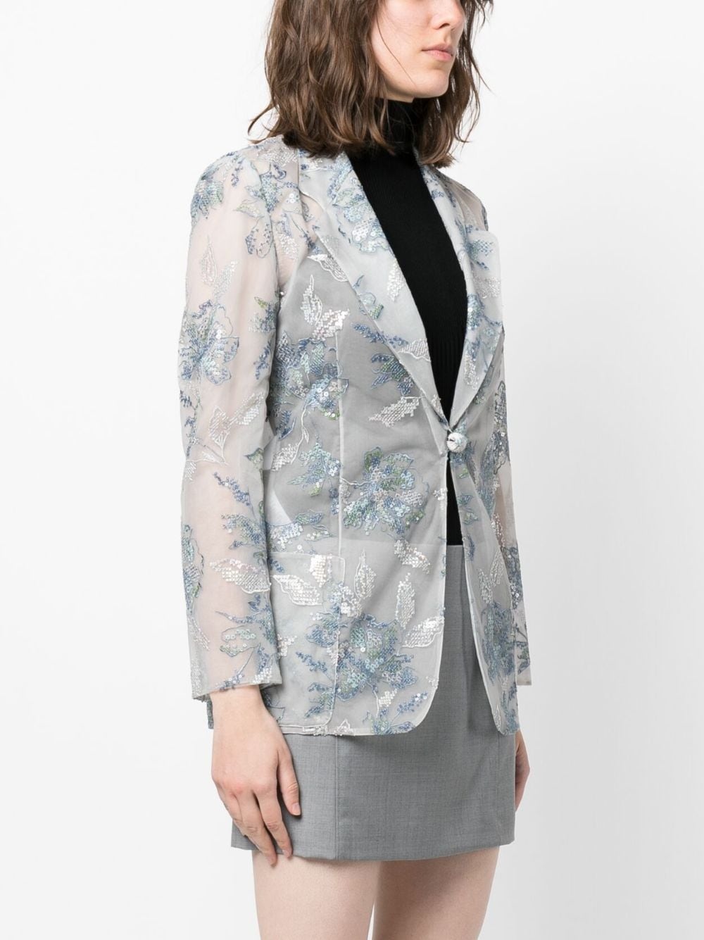 embroidered-flowers translucent blazer - 3