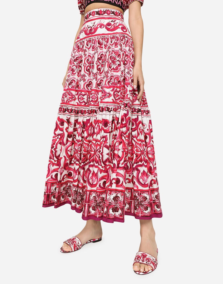 Long Majolica-print poplin skirt - 4