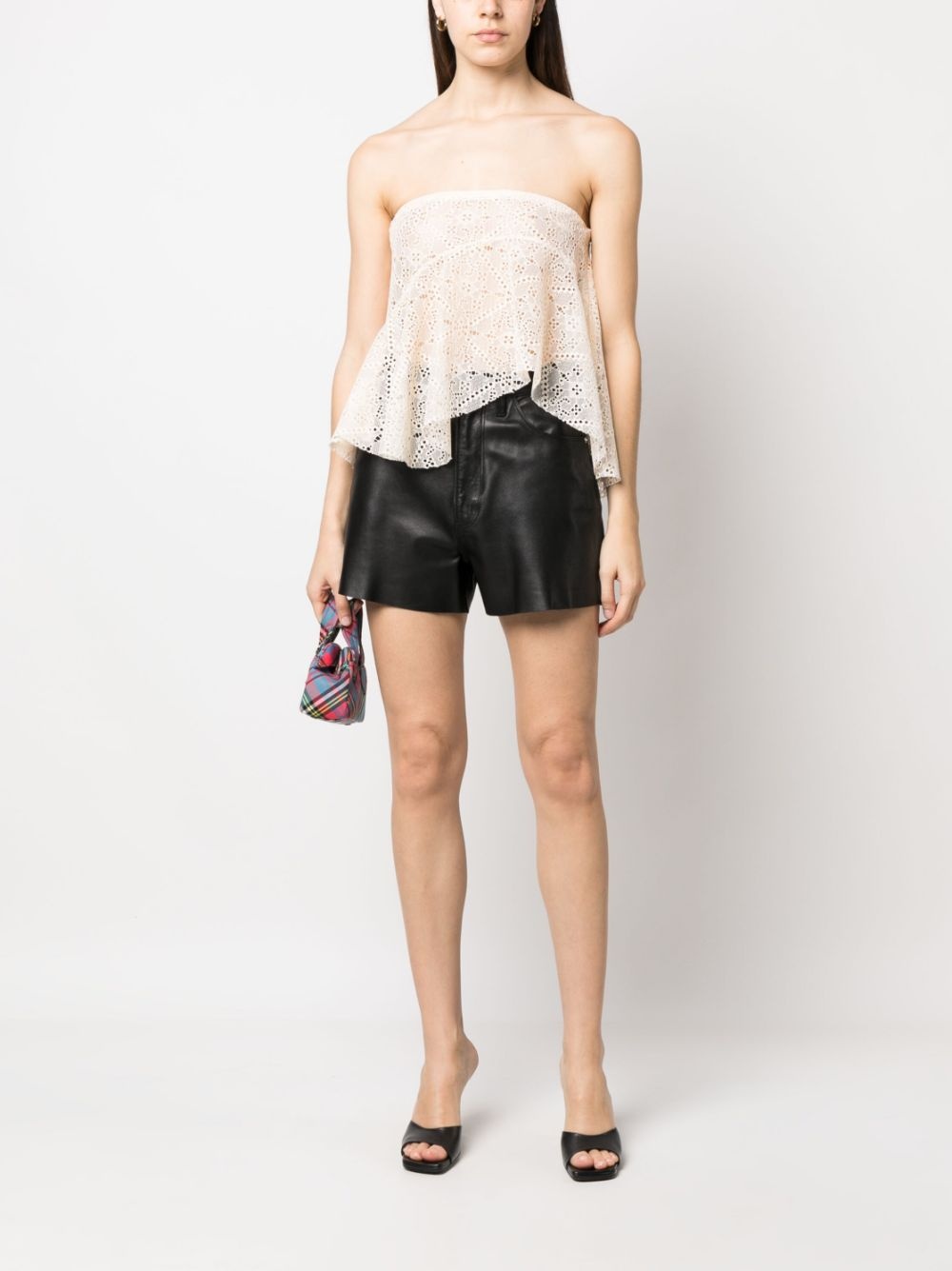 broderie-anglaise draped strapless top - 2
