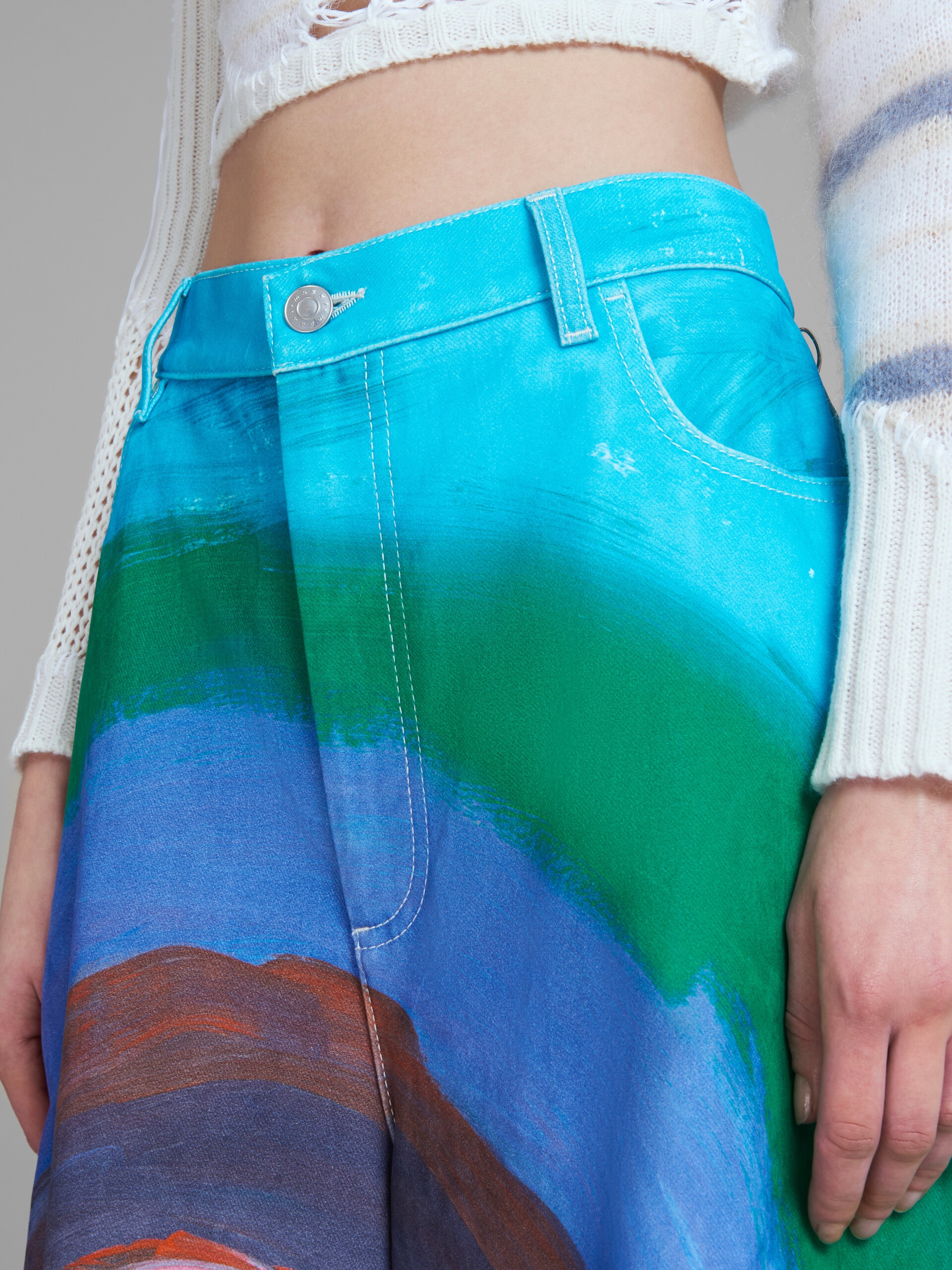 LIGHT BLUE ULTRA-WIDE-LEG TROUSERS WITH RAINBOW PRINT - 4