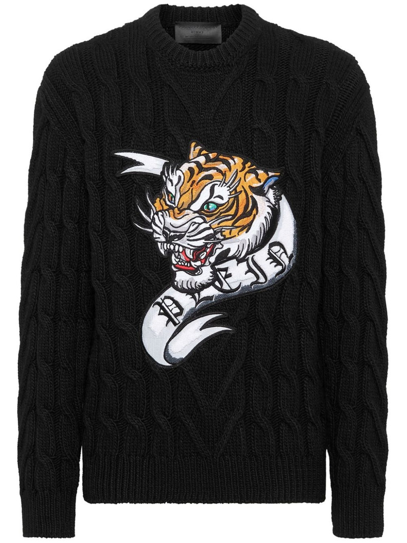 tiger-appliquÃ© wool jumper 1