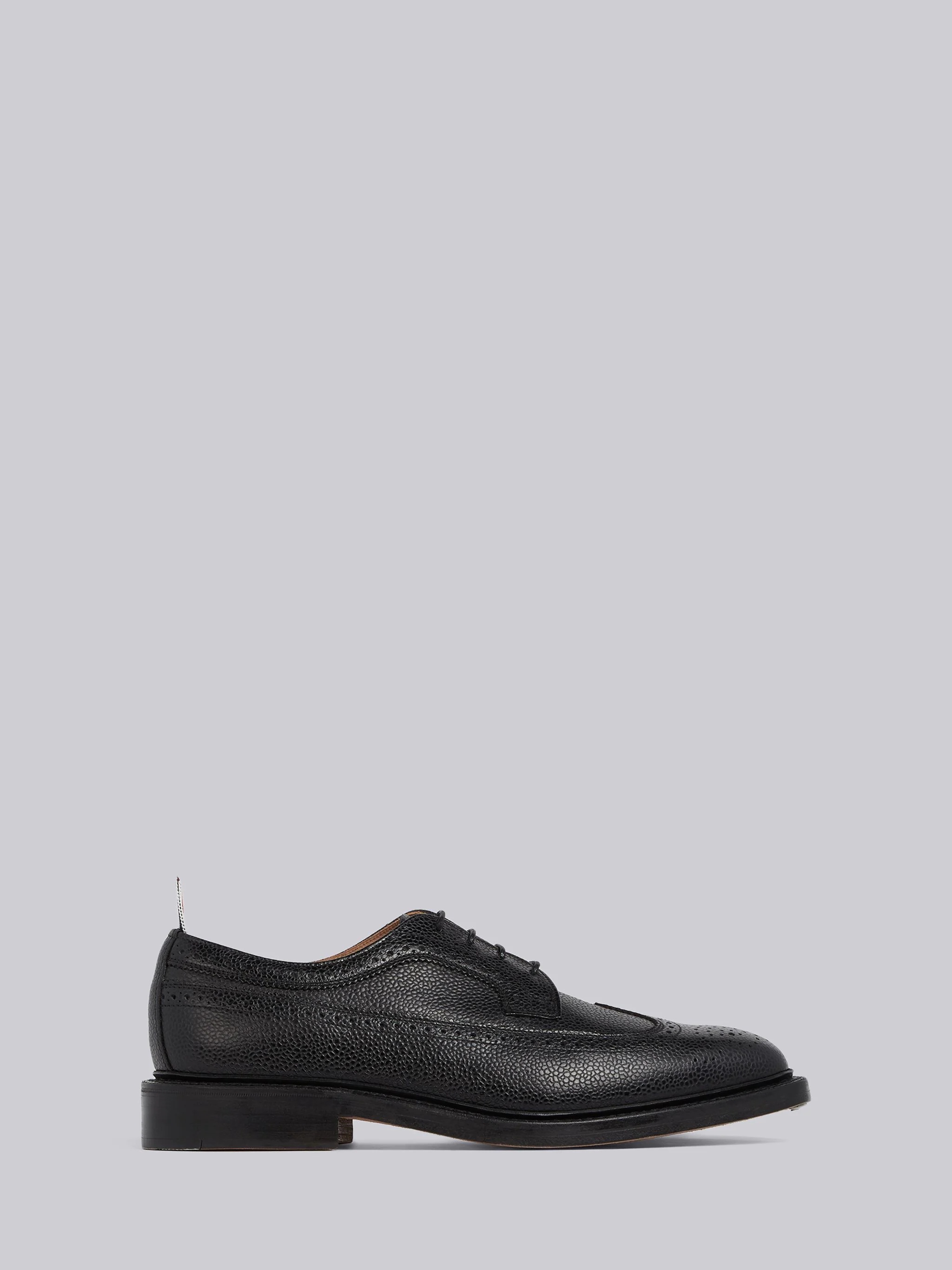 Black Pebble Grain Classic Longwing Brogue With Leather Sole - 1