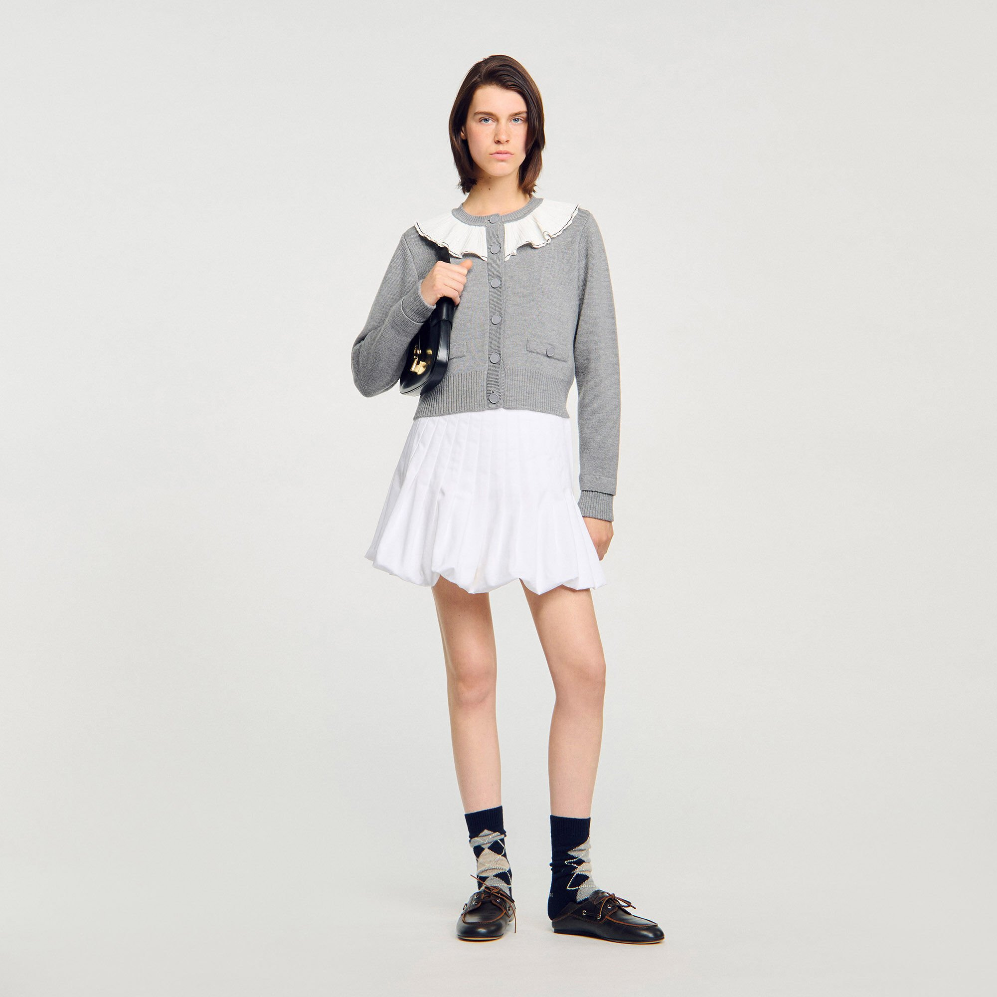 CARDIGAN WITH CONTRAST COLLAR - 1