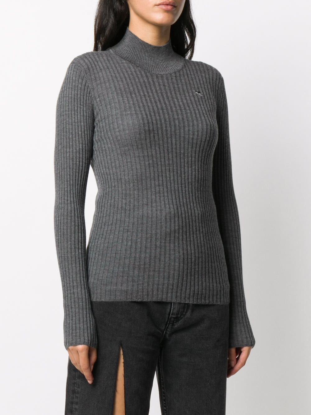 ribbed knit mock neck jumper - 3