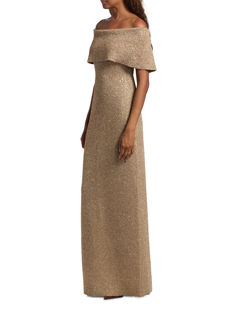 Women's Deedie Sequined Knit Off-Shoulder Gown - Taupe 4