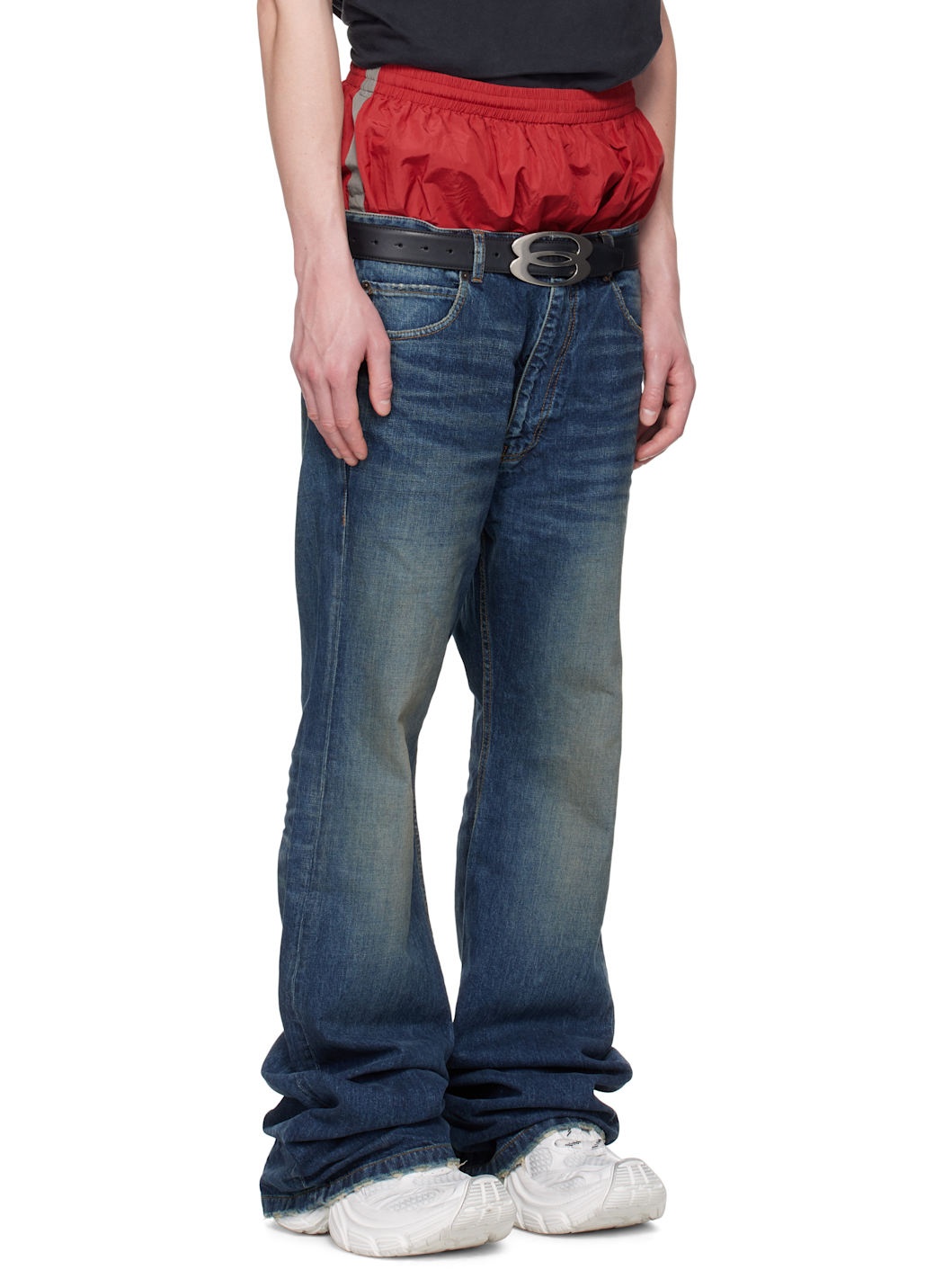 Blue & Red Layered Jeans - 2